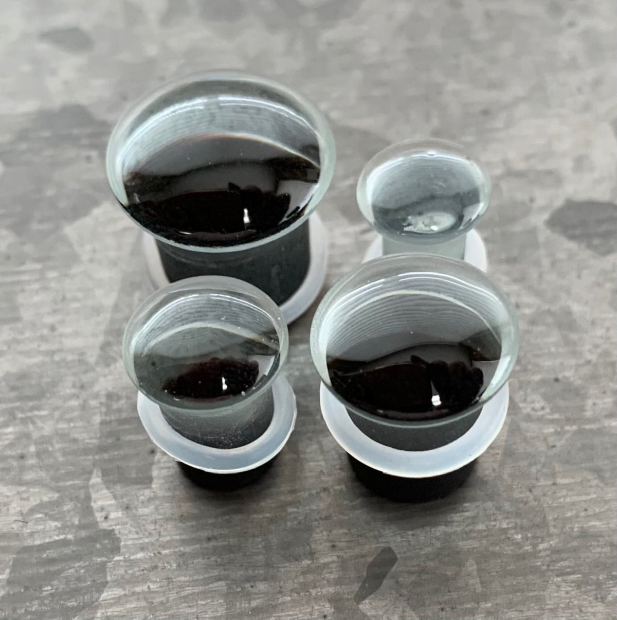 PAIR of Unique Single Flare Glass Plugs/Tunnels with O-Rings - Black, Blue or Red & Gauges 2g (6mm) through 1/2" (12mm) available!