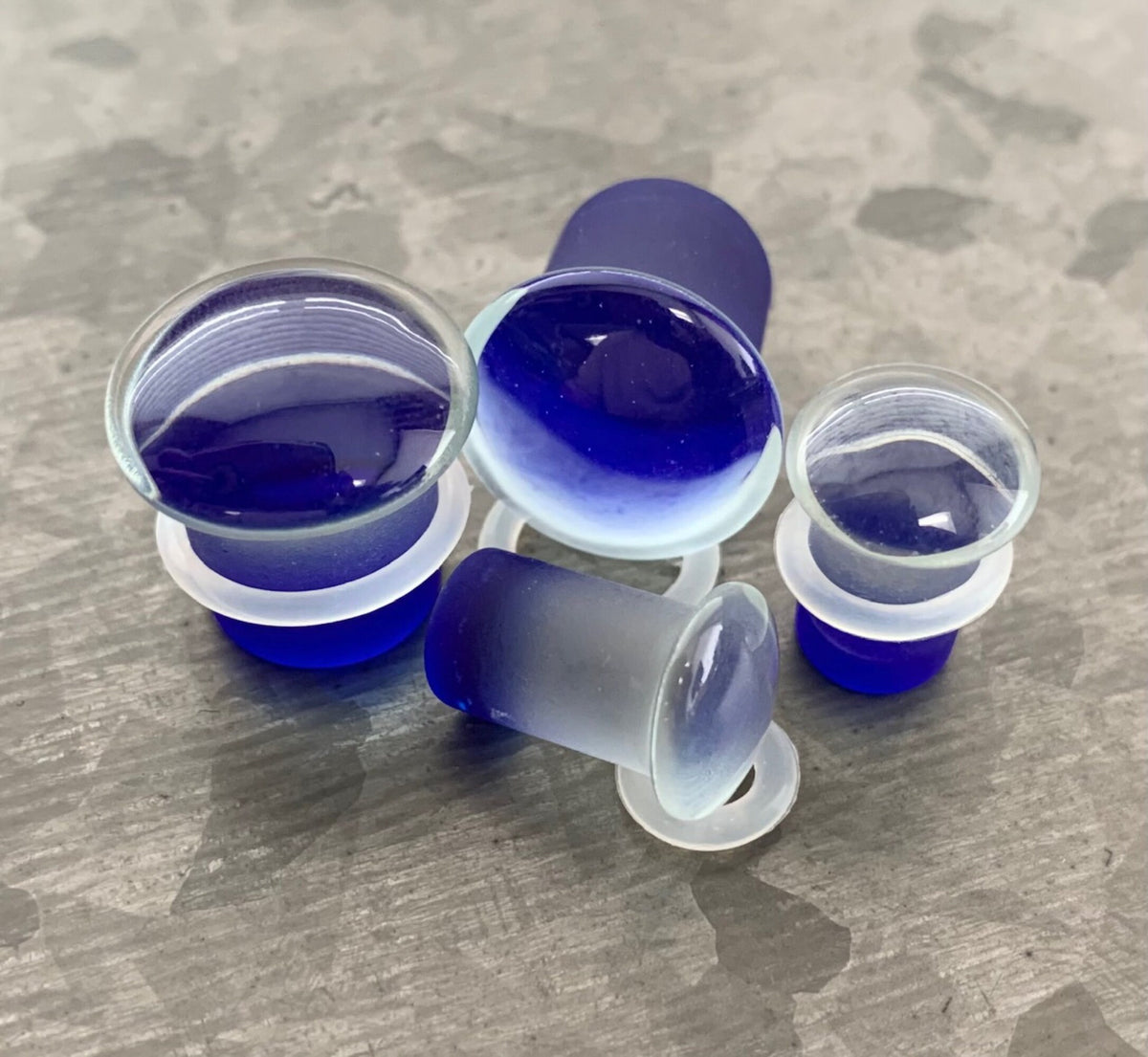 PAIR of Unique Single Flare Glass Plugs/Tunnels with O-Rings - Black, Blue or Red & Gauges 2g (6mm) through 1/2" (12mm) available!
