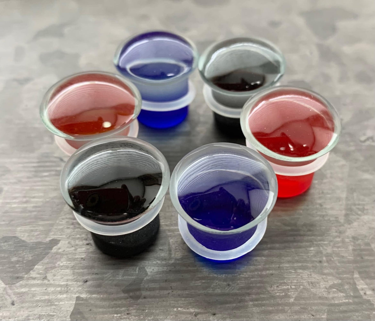 PAIR of Unique Single Flare Glass Plugs/Tunnels with O-Rings - Black, Blue or Red & Gauges 2g (6mm) through 1/2" (12mm) available!