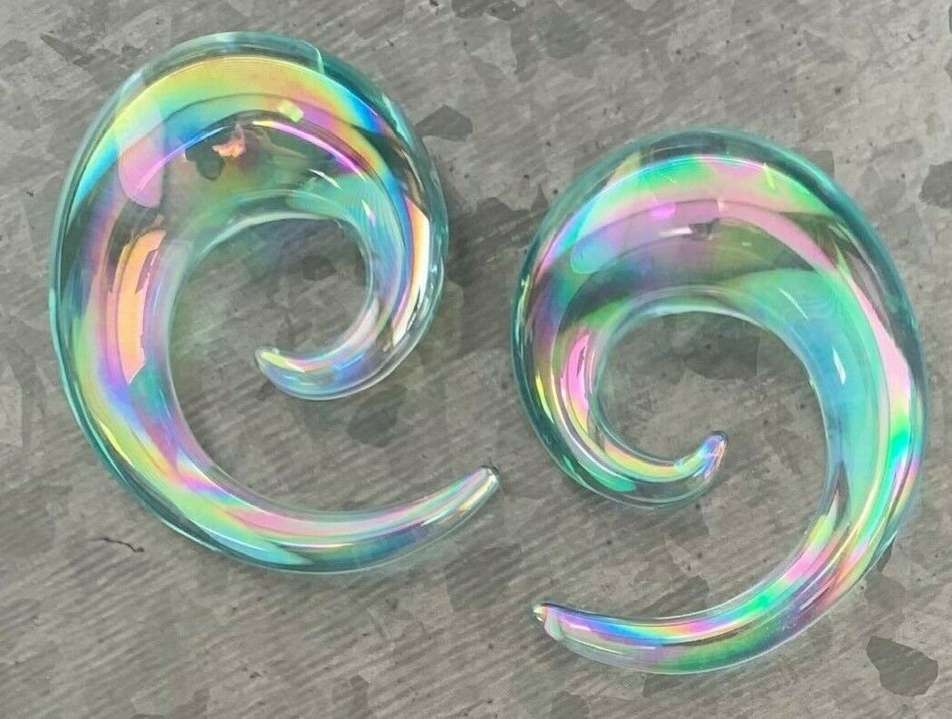 PAIR of Stunning Clear Lucifer Glass Spiral Taper Plugs - Expanders -  Gauges 8g (3mm) thru 5/8