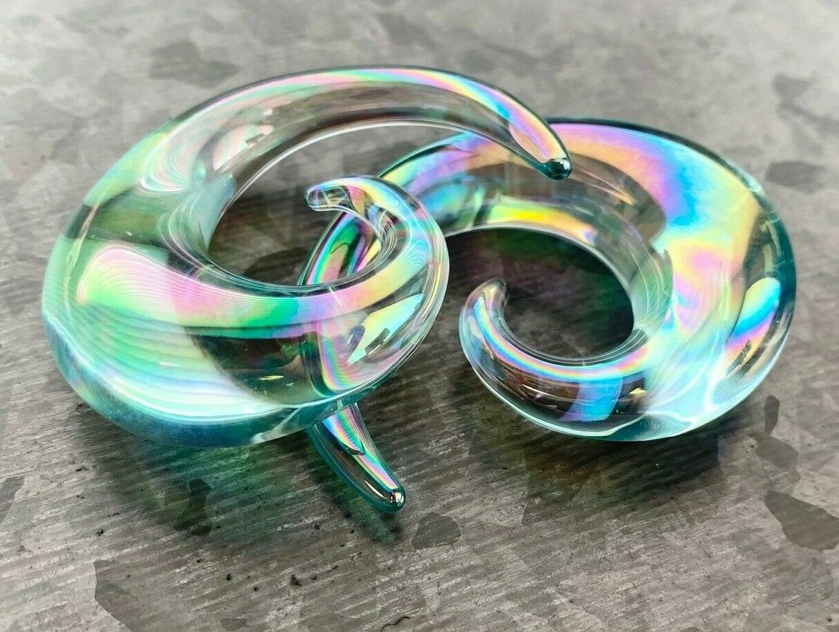 PAIR of Stunning Clear Lucifer Glass Spiral Taper Plugs - Expanders - Gauges 8g (3mm) thru 5/8" (16mm) available!