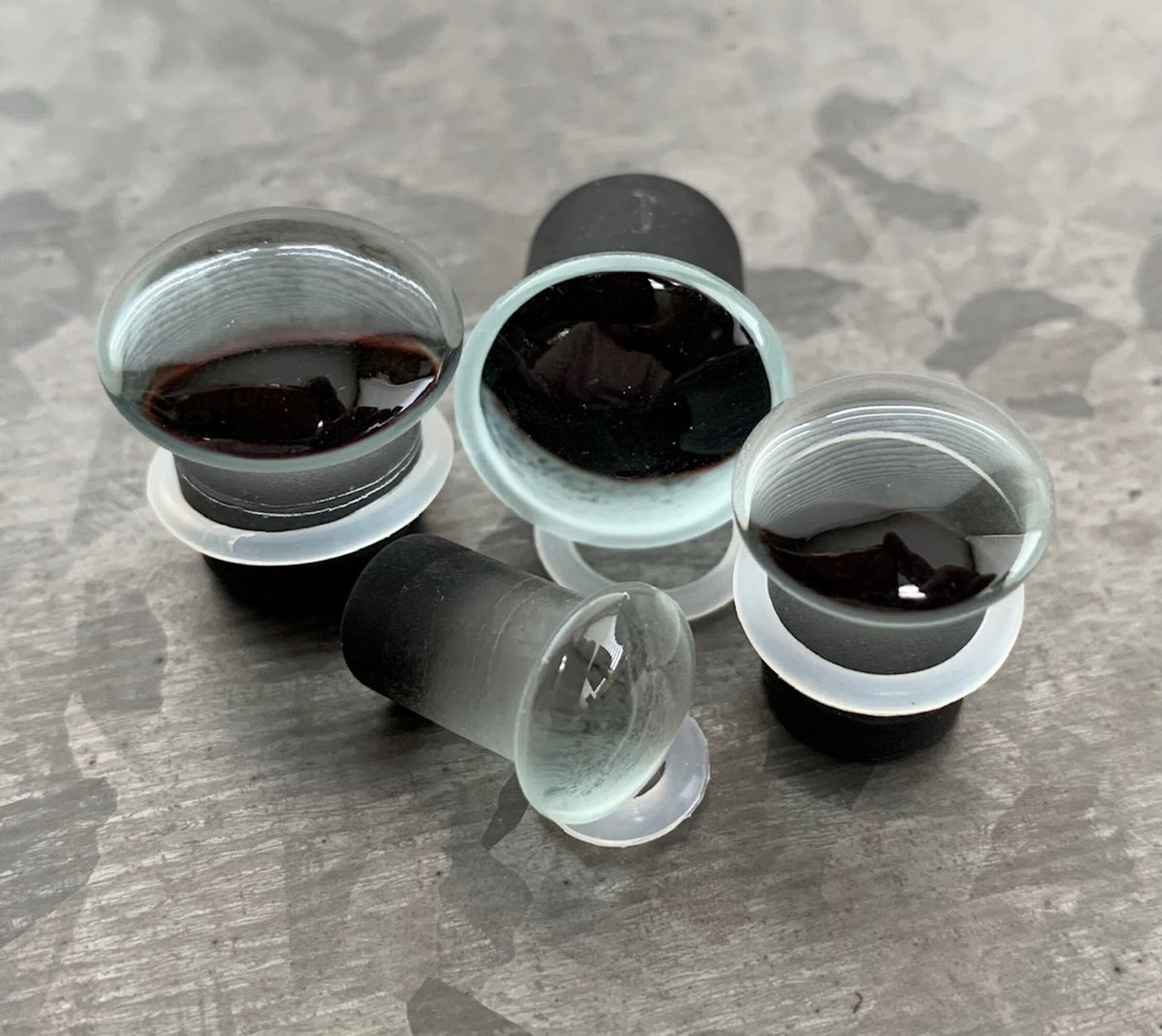 PAIR of Unique Single Flare Glass Plugs/Tunnels with O-Rings - Black, Blue or Red & Gauges 2g (6mm) through 1/2" (12mm) available!