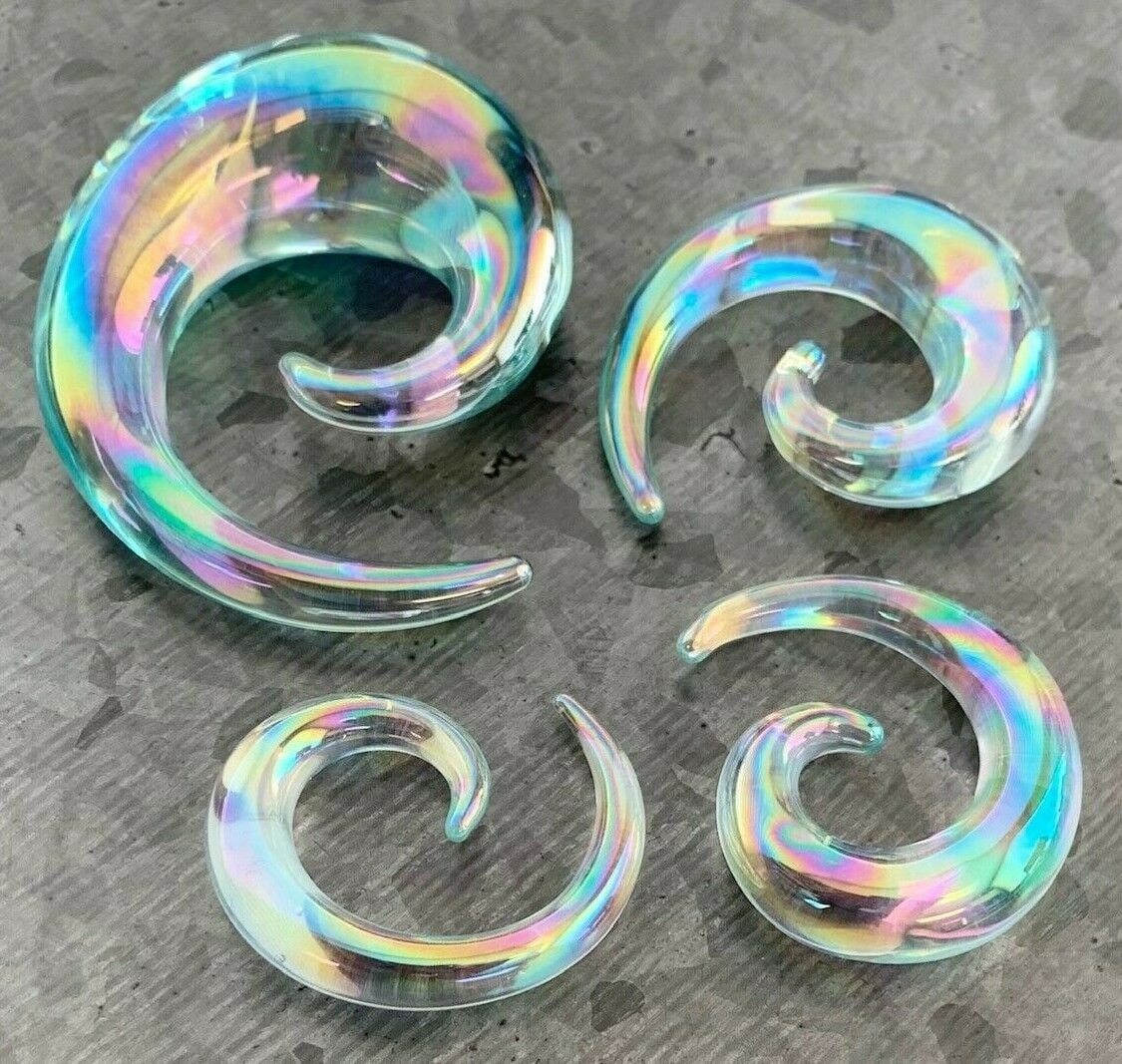 PAIR of Stunning Clear Lucifer Glass Spiral Taper Plugs - Expanders - Gauges 8g (3mm) thru 5/8" (16mm) available!