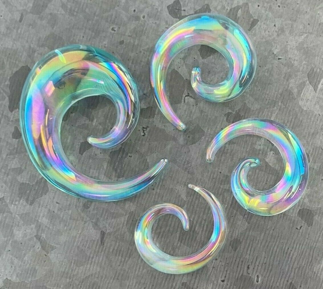 PAIR of Stunning Clear Lucifer Glass Spiral Taper Plugs - Expanders - Gauges 8g (3mm) thru 5/8" (16mm) available!