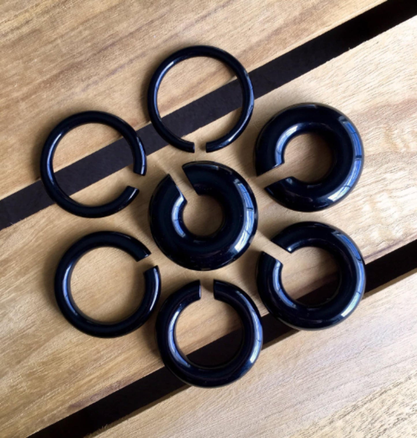 1 Piece of Organic Black Onyx Stone Hoop Ear Weight Hanging Plugs - Gauges 4g (5mm) up to 5/8" (16mm) available!