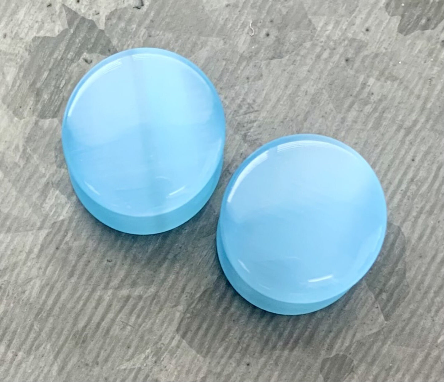 PAIR of Stunning Light Blue Cat Eye Stone Plugs/Tunnels - Gauges "2g (6mm) up to 5/8" (16mm) available!