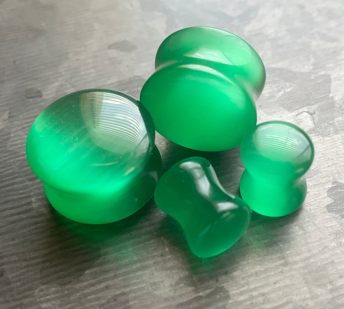 PAIR of Stunning Green Cat Eye Stone Plugs/Tunnels - Gauges 2g (6mm) up to 5/8" (16mm) available!