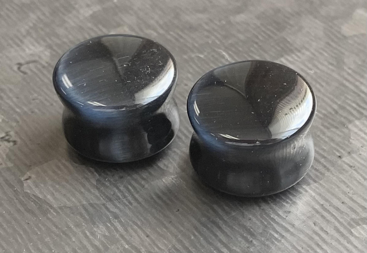 PAIR of Stunning Black Cat Eye Stone Plugs/Tunnels - Gauges 2g (6mm) up to 5/8" (16mm) available!