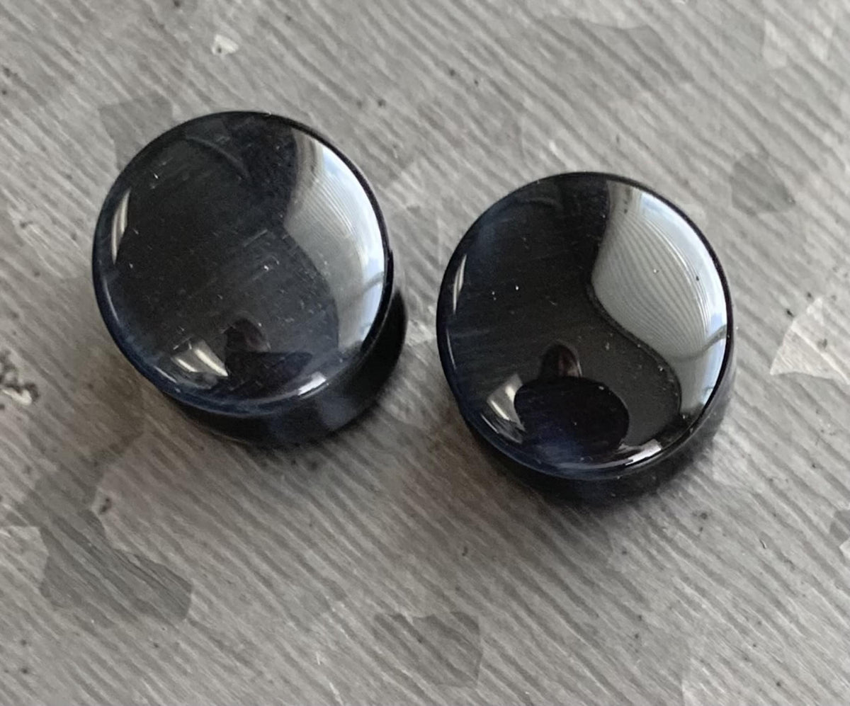 PAIR of Stunning Black Cat Eye Stone Plugs/Tunnels - Gauges 2g (6mm) up to 5/8" (16mm) available!