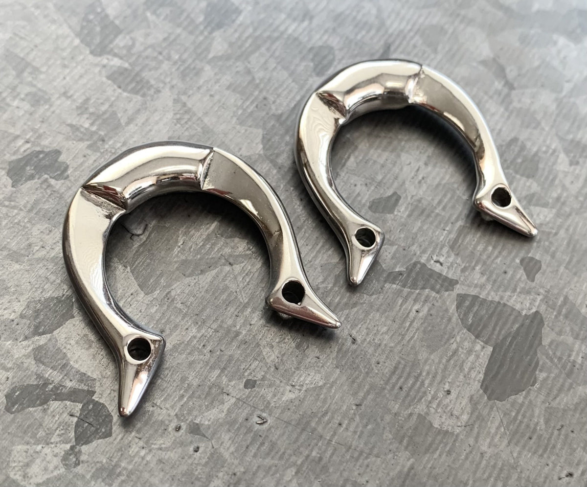 PAIR of Unique 316L Surgical Steel Tribal Fang Hanging Tapers Expanders - Gauges 10g (2.4mm) thru 0g (8mm) available!