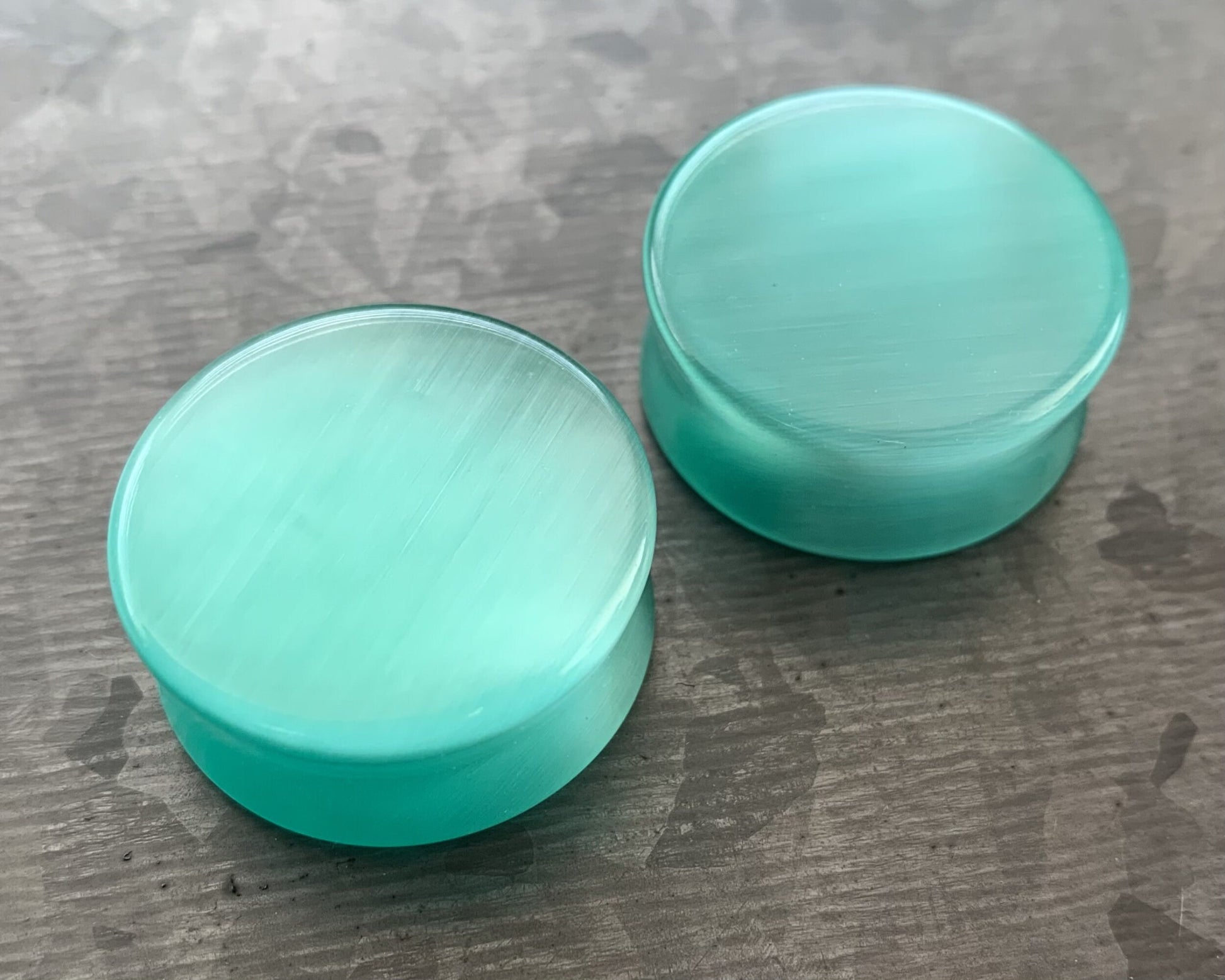PAIR of Stunning Sea Foam Green Cat Eye Stone Plugs/Tunnels - Gauges 2g (6mm) up to 1" (25mm) available!