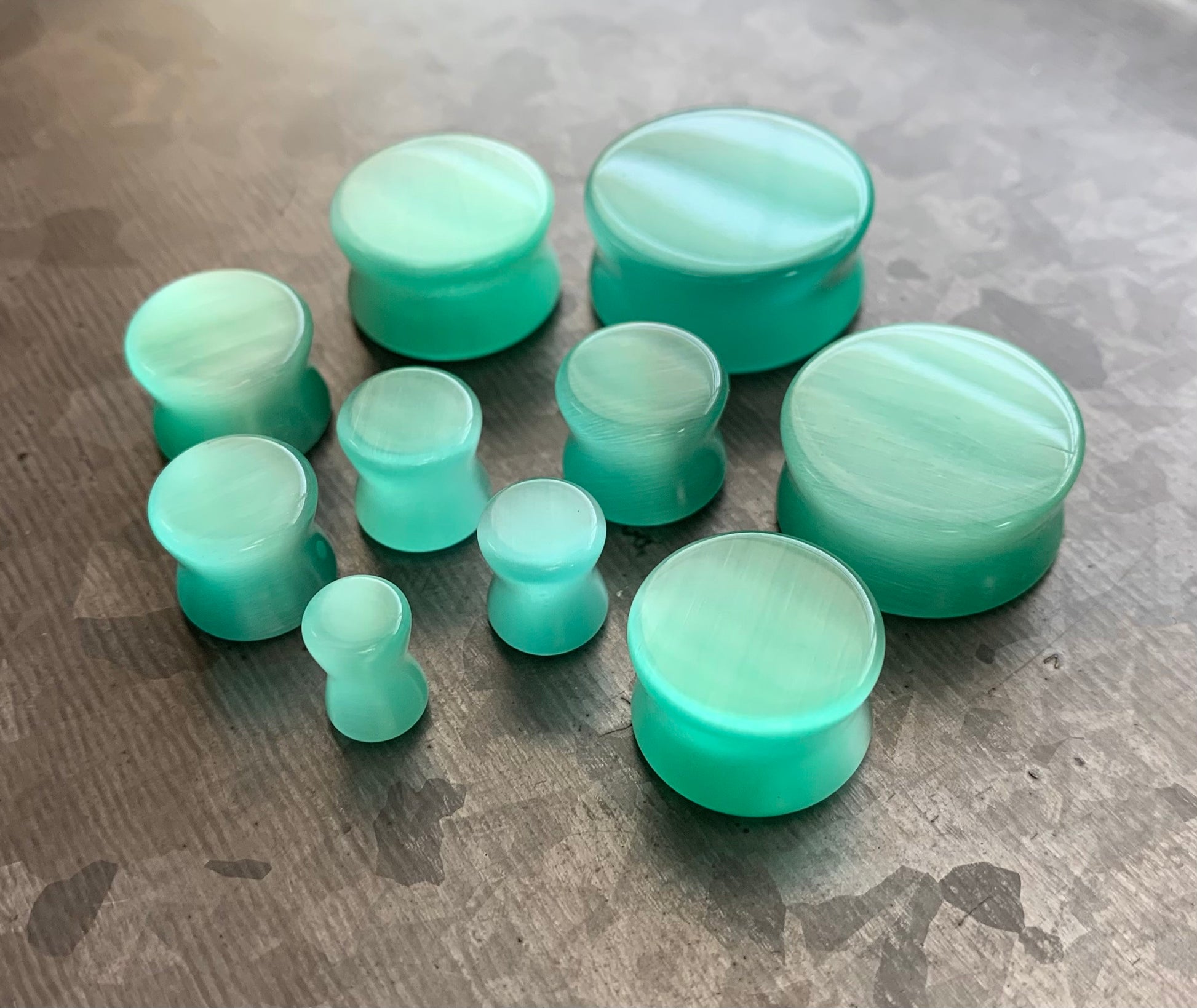 PAIR of Stunning Sea Foam Green Cat Eye Stone Plugs/Tunnels - Gauges 2g (6mm) up to 1" (25mm) available!