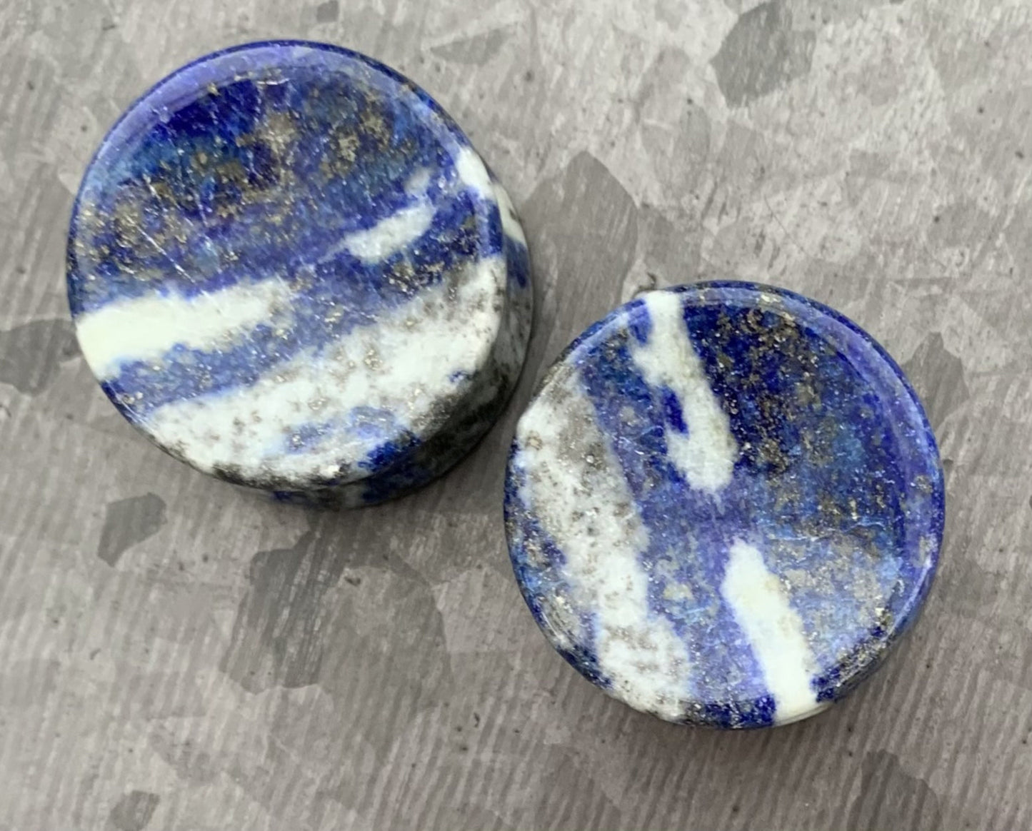 PAIR of Unique Concave Lapis Lazuli Organic Stone Plugs - ONLY 14mm and 19mm remain!