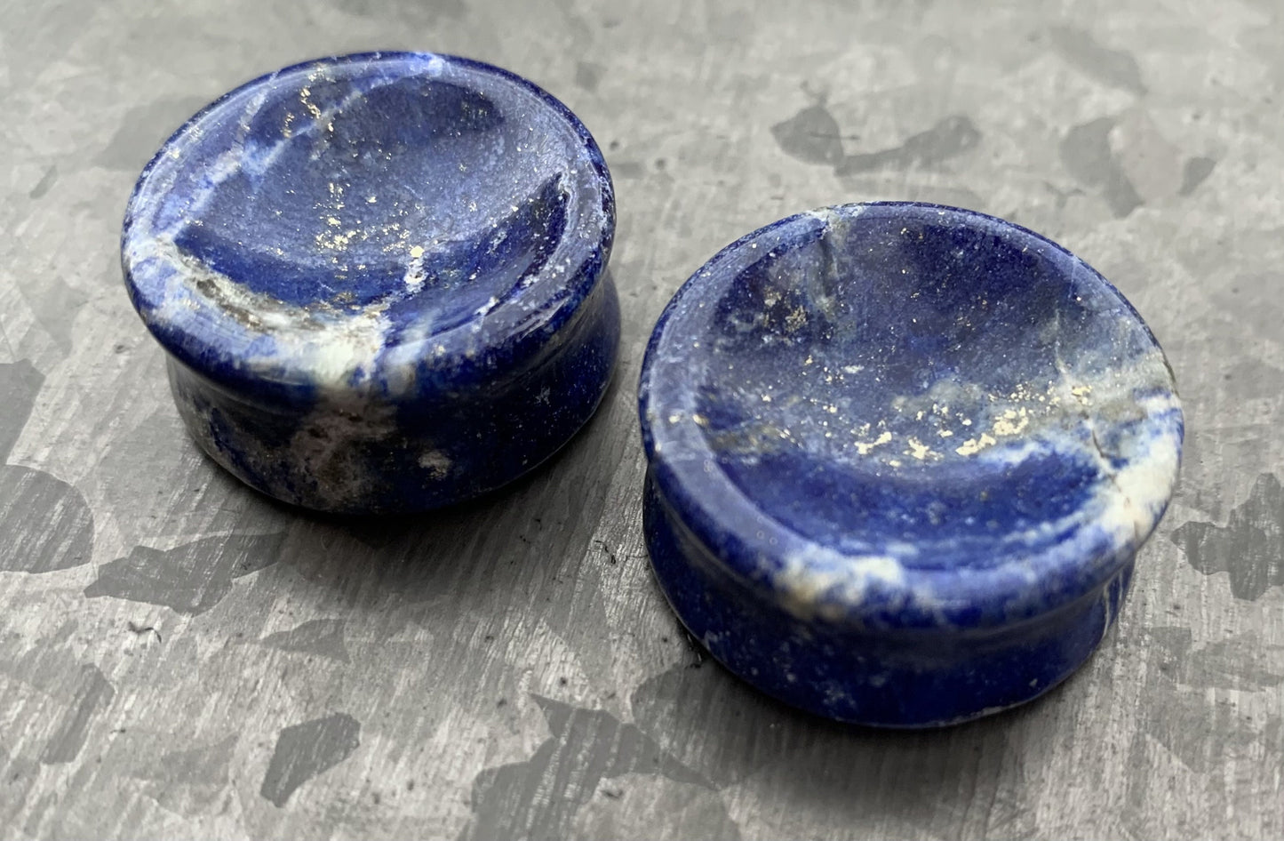 PAIR of Unique Concave Lapis Lazuli Organic Stone Plugs - ONLY 14mm and 19mm remain!