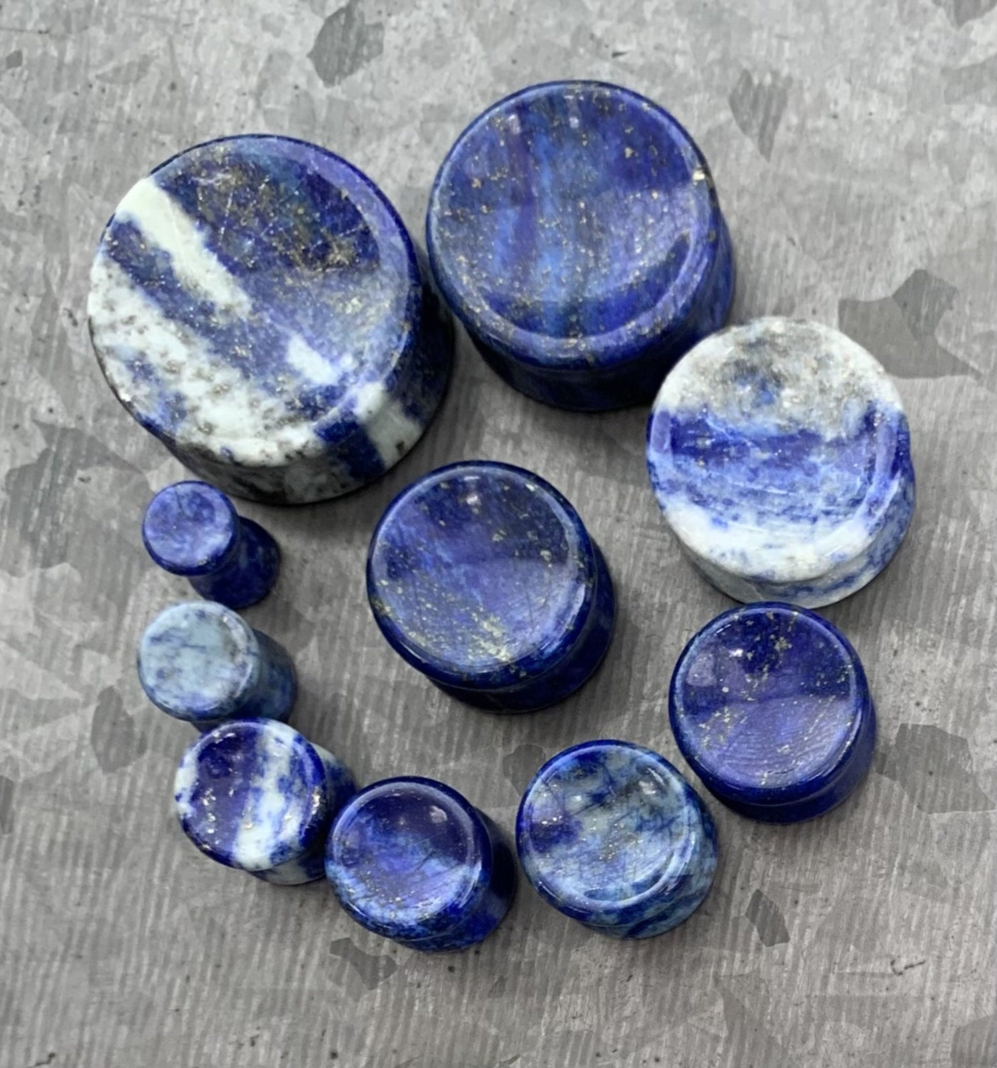 PAIR of Unique Concave Lapis Lazuli Organic Stone Plugs - ONLY 14mm and 19mm remain!