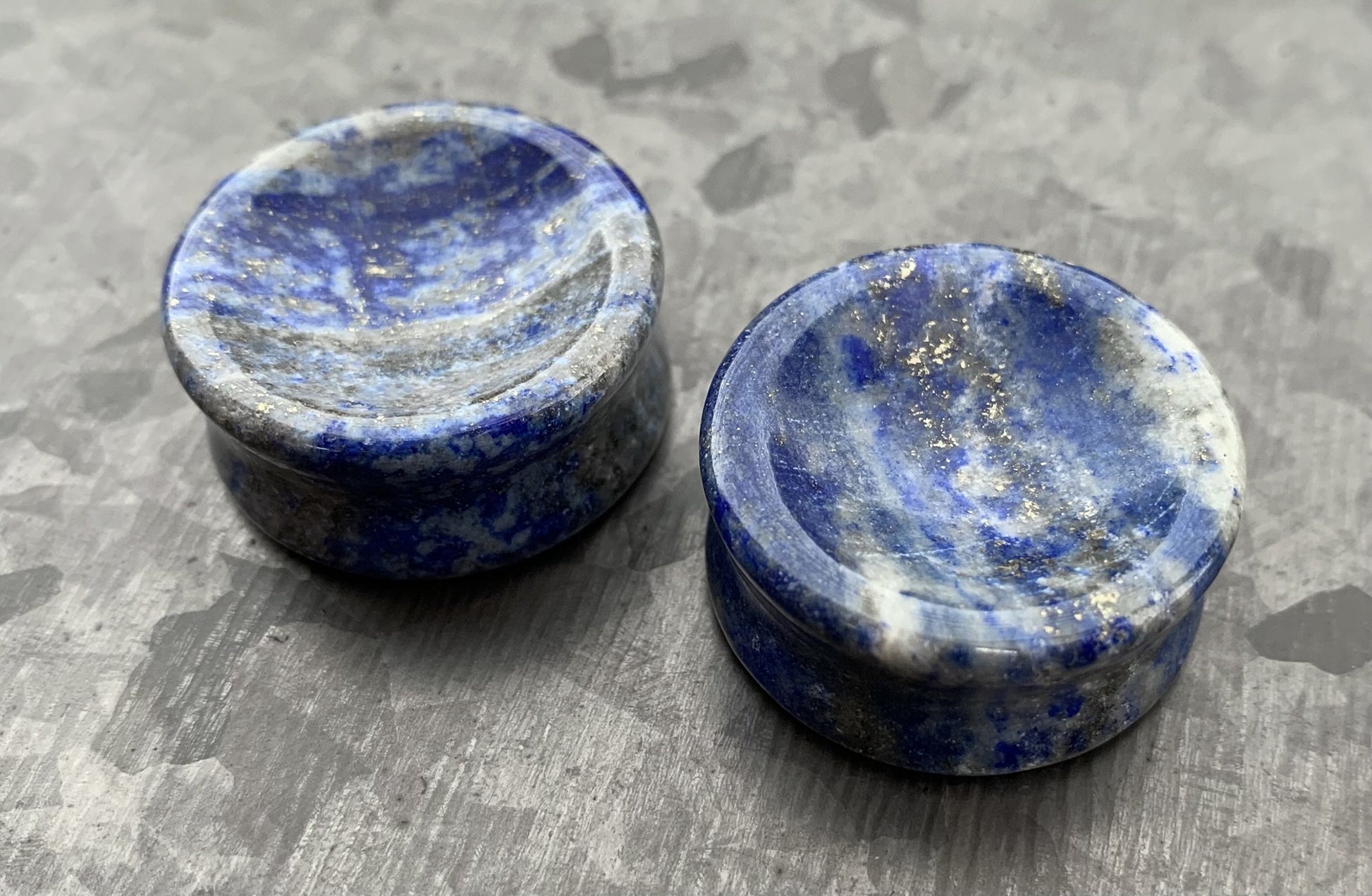 PAIR of Unique Concave Lapis Lazuli Organic Stone Plugs - ONLY 14mm and 19mm remain!