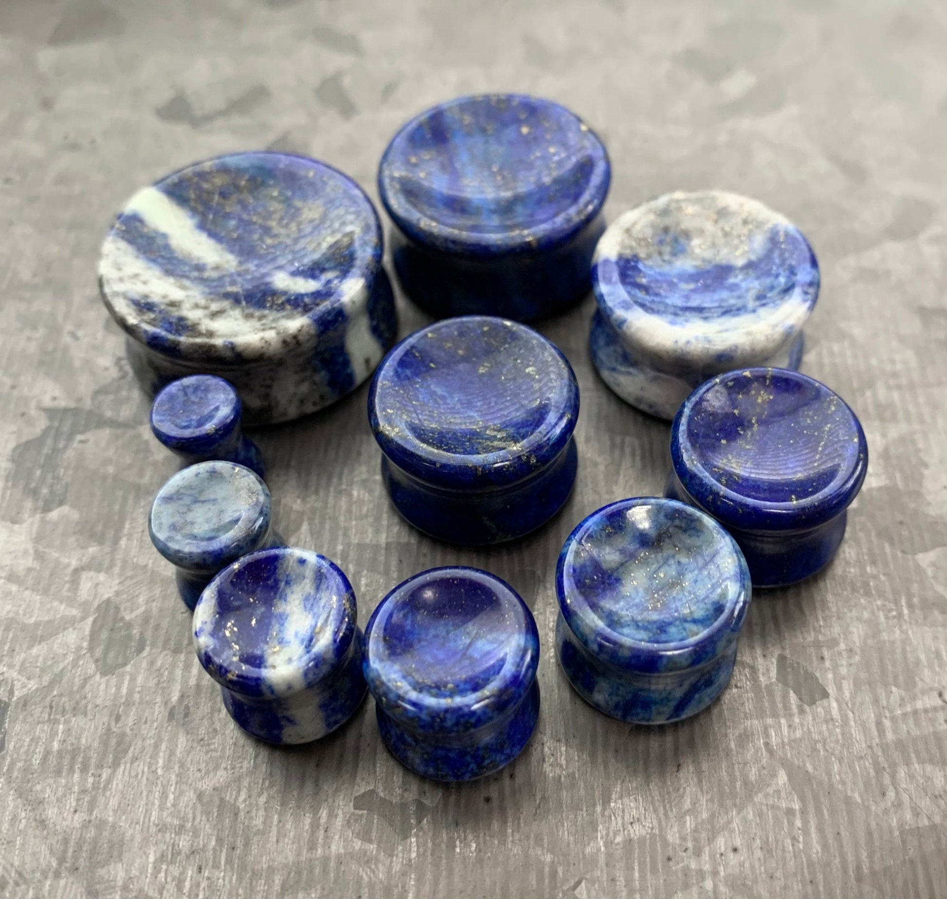 PAIR of Unique Concave Lapis Lazuli Organic Stone Plugs - ONLY 14mm and 19mm remain!