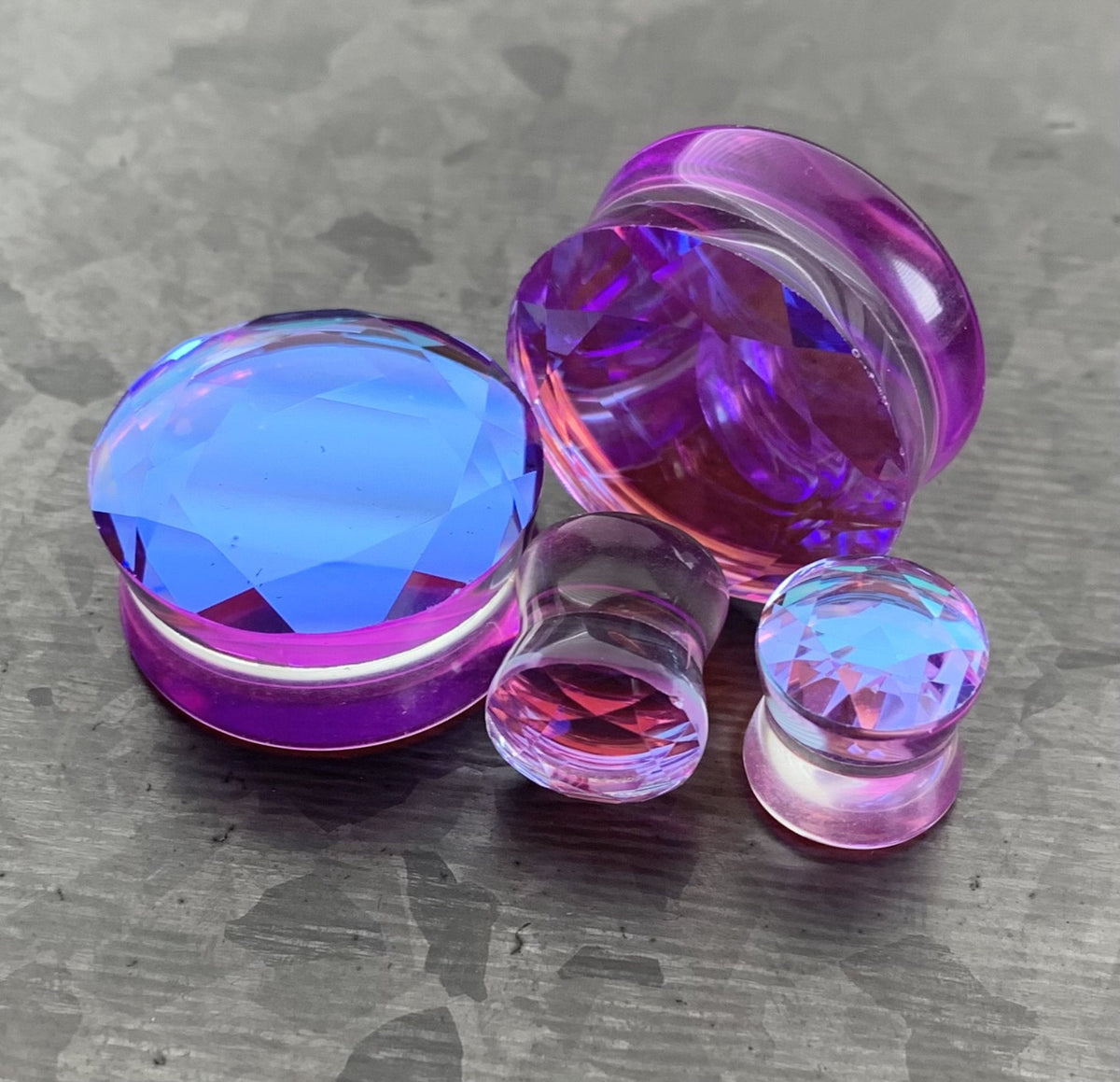 PAIR of Stunning Faceted Mermaid Iridescent Glass Double Flare Plugs - Gauges 2g (6.5mm) thru 1" (25mm) available!