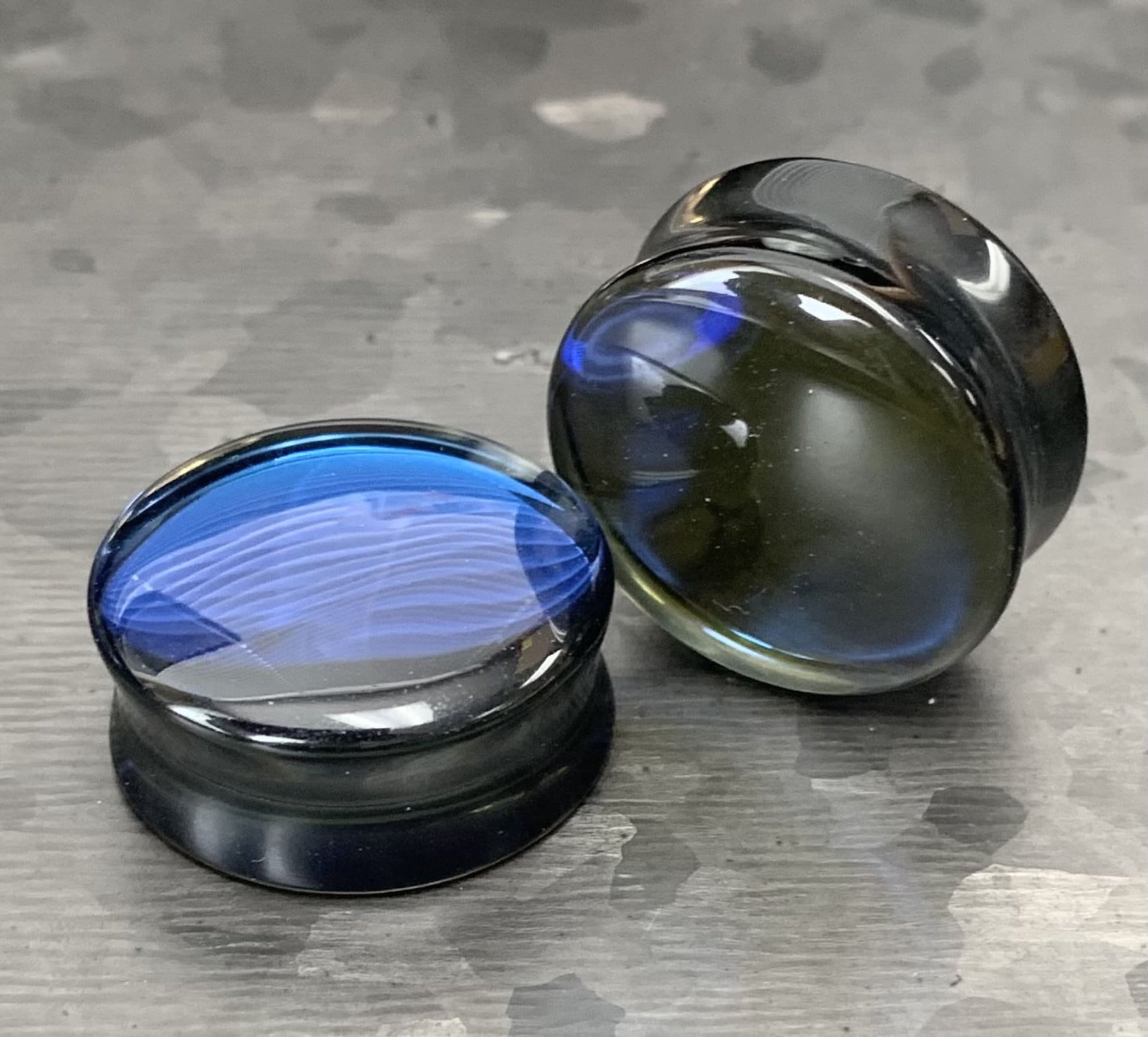 PAIR of Stunning Midnight Moonstone Iridescent Glass Double Flare Plugs - Gauges 2g (6.5mm) thru 32mm!