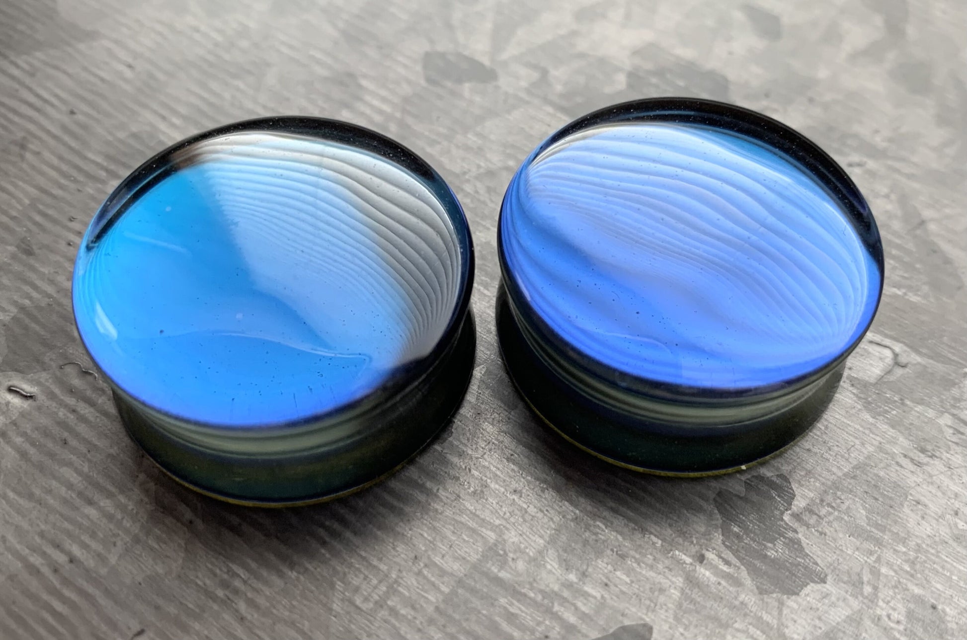 PAIR of Stunning Midnight Moonstone Iridescent Glass Double Flare Plugs - Gauges 2g (6.5mm) thru 32mm!