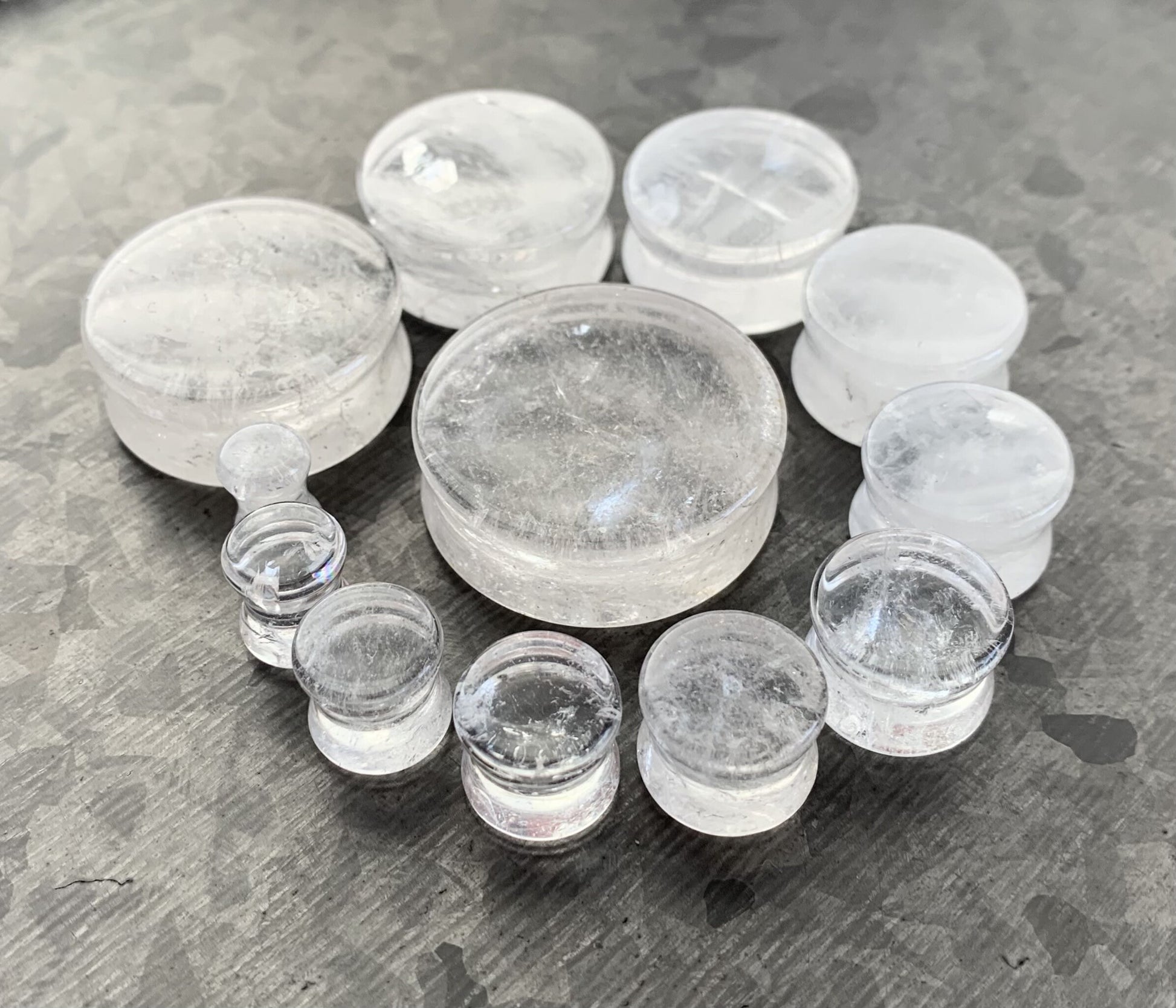 PAIR of Stunning Clear Quartz Natural Organic Stone Double Flare Plugs - Gauges 2g (6.5mm) thru 1&1/4" (32mm) available!