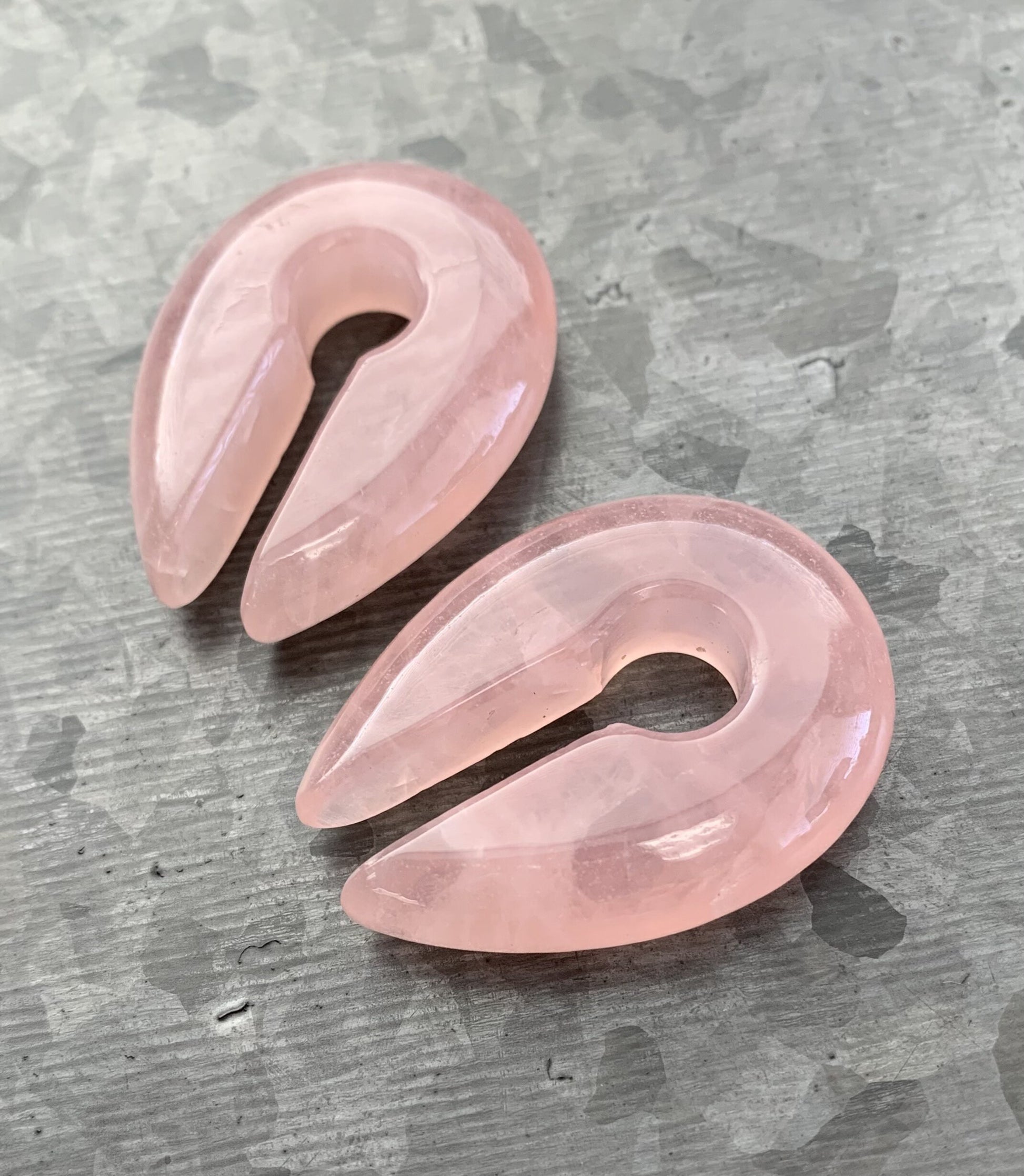 PAIR of Beautiful Rose Quartz Stone Keyhole Hanger Ear Weight Plugs/Tunnels - Gauge 2g (6.5mm) thru 00g (10mm) available!