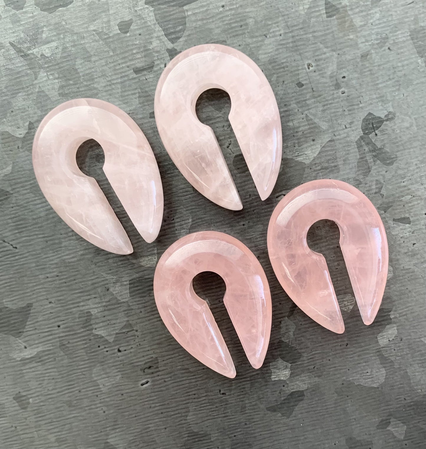 PAIR of Beautiful Rose Quartz Stone Keyhole Hanger Ear Weight Plugs/Tunnels - Gauge 2g (6.5mm) thru 00g (10mm) available!