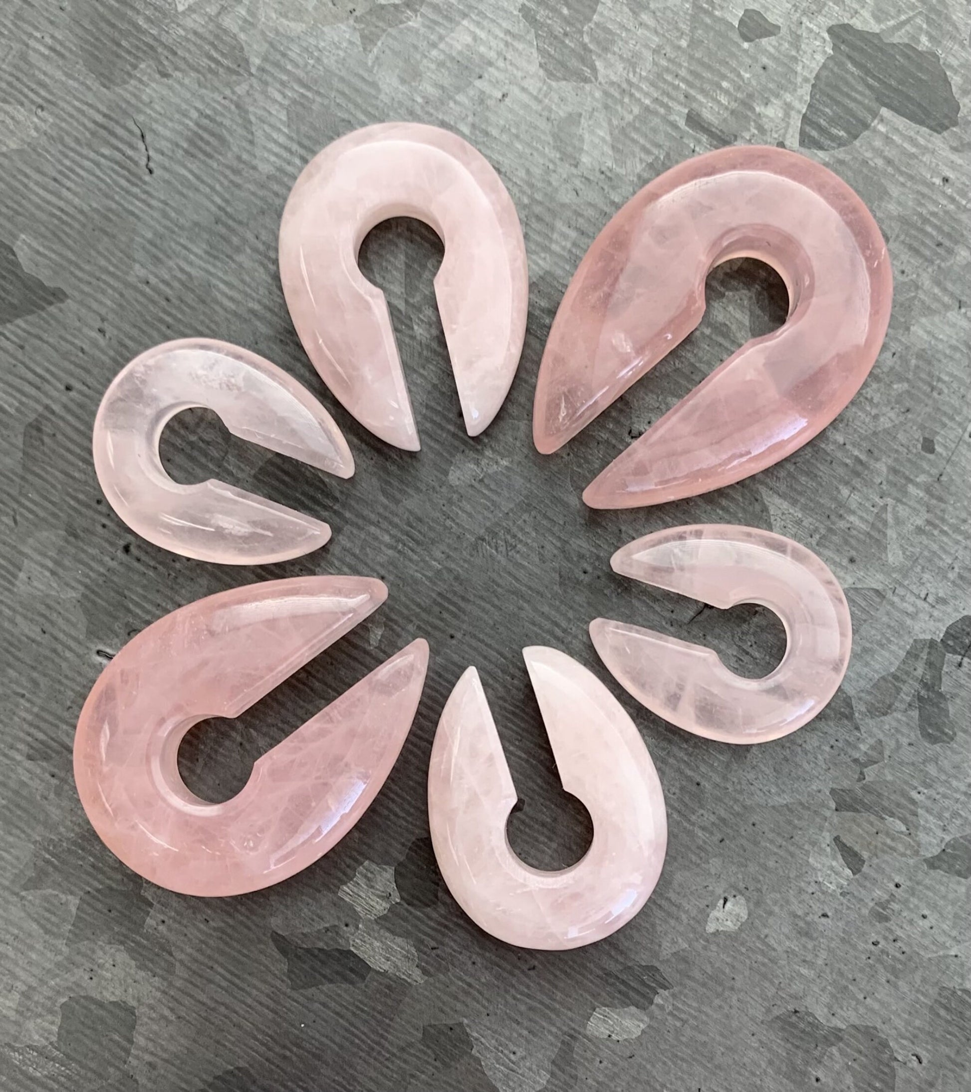 PAIR of Beautiful Rose Quartz Stone Keyhole Hanger Ear Weight Plugs/Tunnels - Gauge 2g (6.5mm) thru 00g (10mm) available!