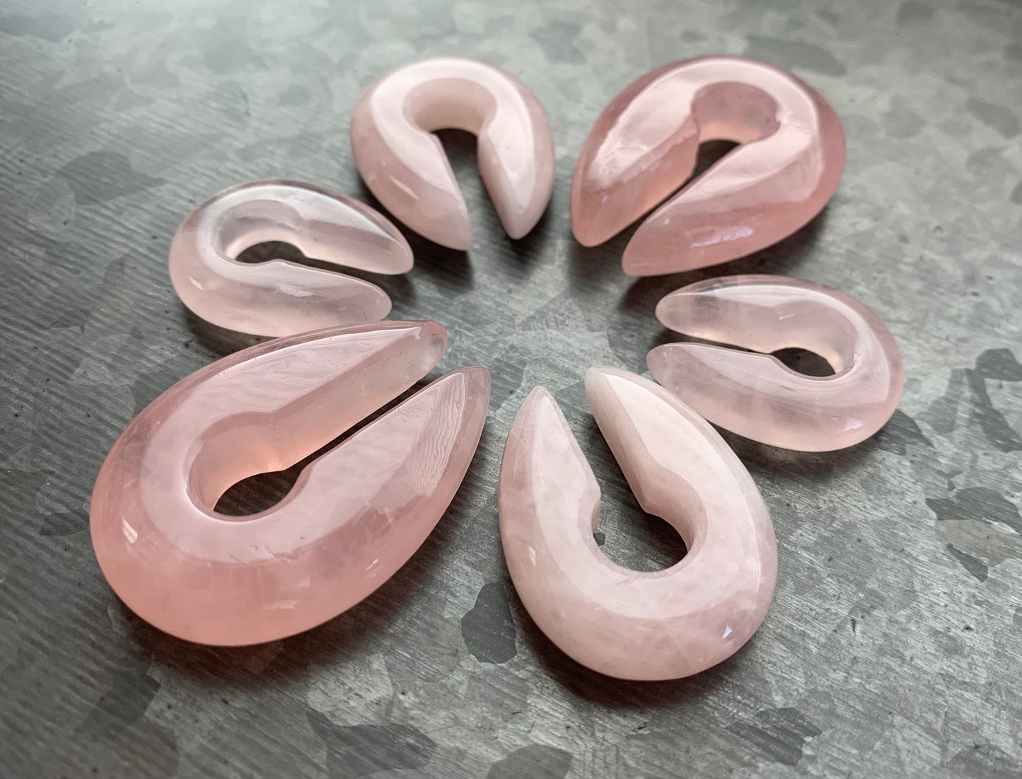 PAIR of Beautiful Rose Quartz Stone Keyhole Hanger Ear Weight Plugs/Tunnels - Gauge 2g (6.5mm) thru 00g (10mm) available!