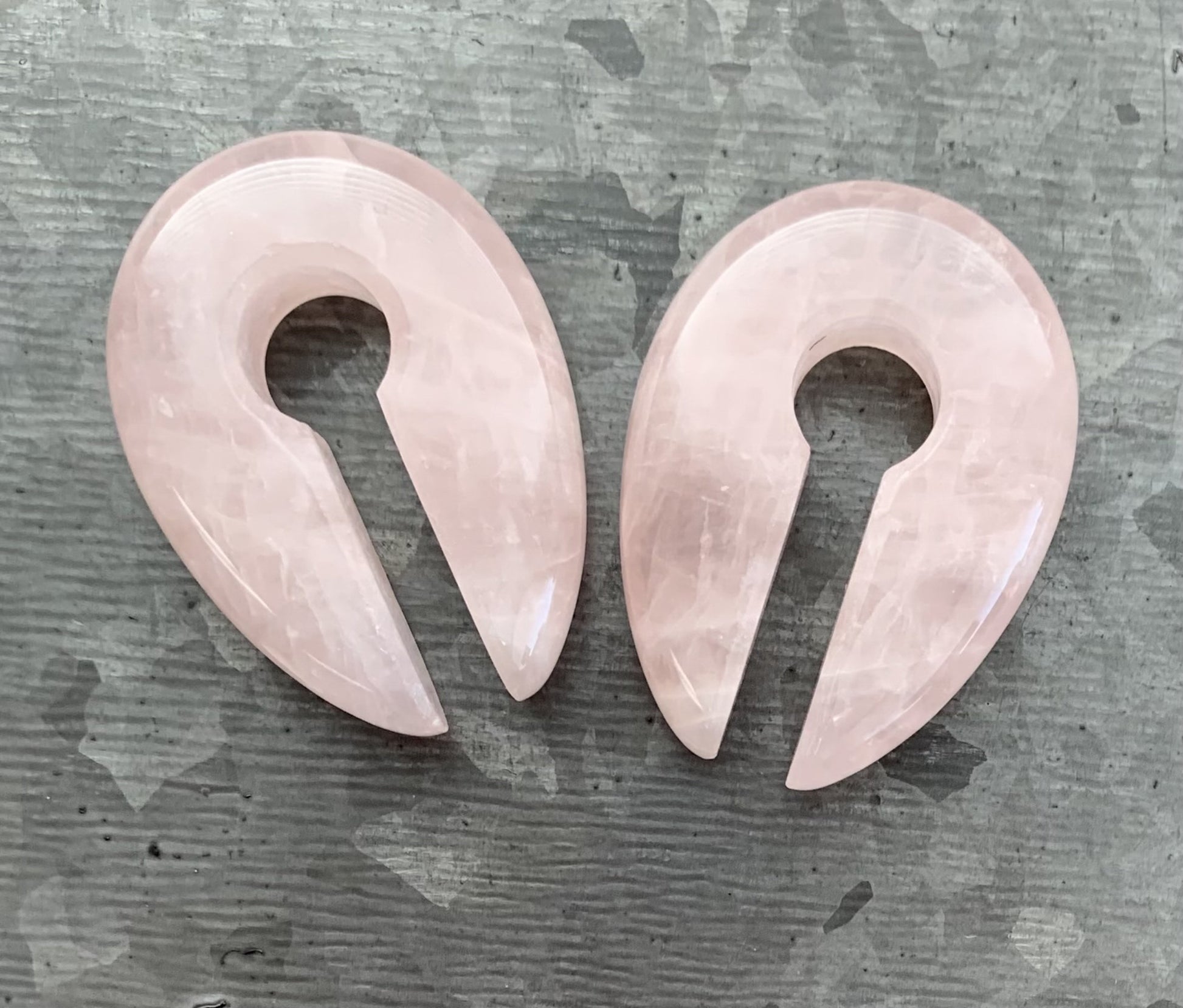 PAIR of Beautiful Rose Quartz Stone Keyhole Hanger Ear Weight Plugs/Tunnels - Gauge 2g (6.5mm) thru 00g (10mm) available!