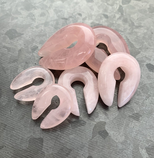PAIR of Beautiful Rose Quartz Stone Keyhole Hanger Ear Weight Plugs/Tunnels - Gauge 2g (6.5mm) thru 00g (10mm) available!