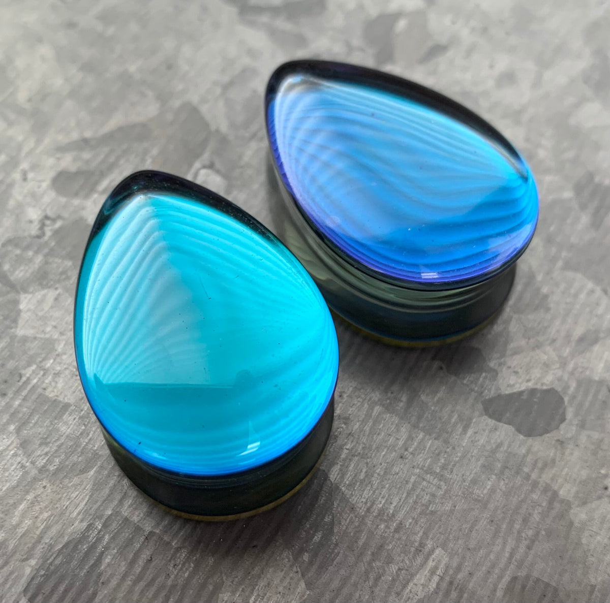 PAIR of Unique Midnight Moonstone Iridescent Double Flare Glass Teardrop Plugs - Gauges 2g (6mm) thru 1" (25mm) available!