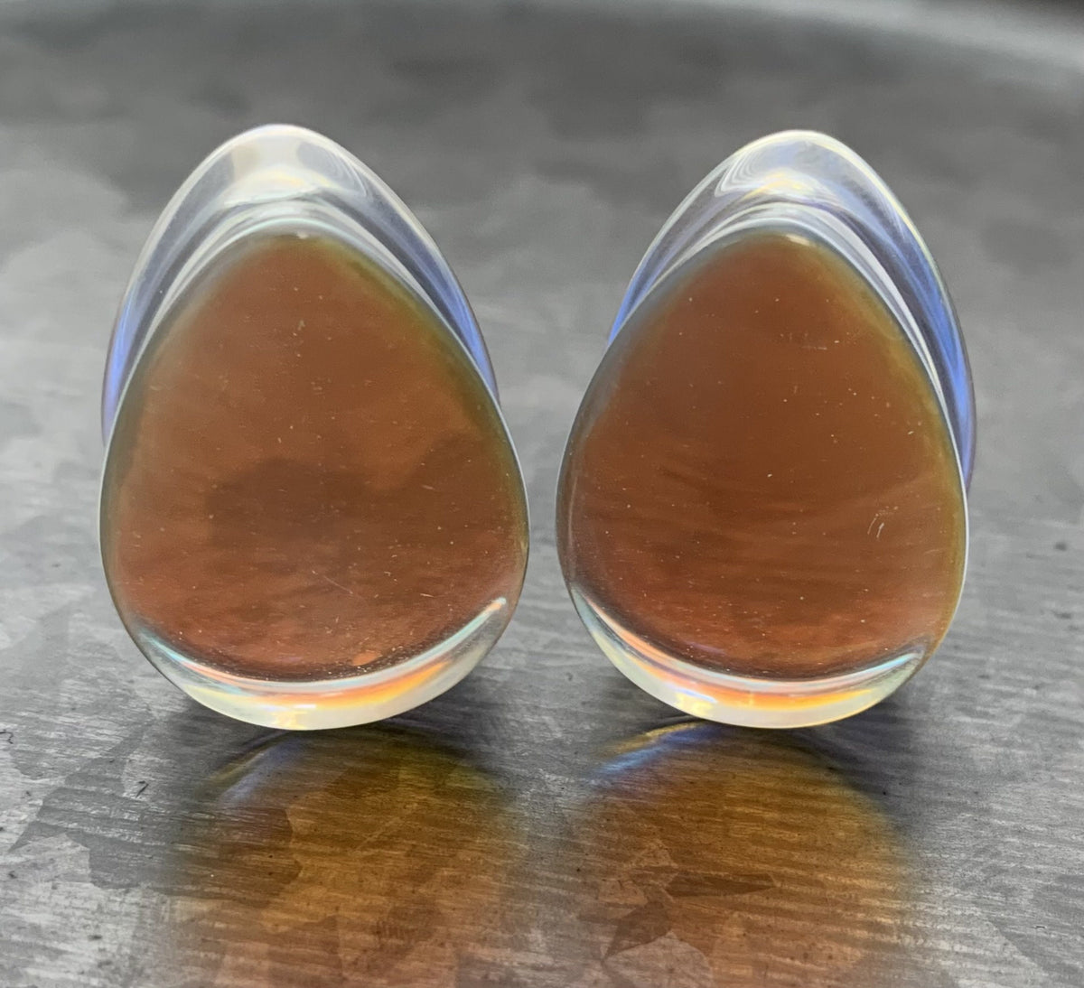 PAIR of Stunning Luminous Moonstone Iridescent Glass Teardrop Double Flare Plugs - Gauges 2g (6.5mm) thru 1"(25mm) available!
