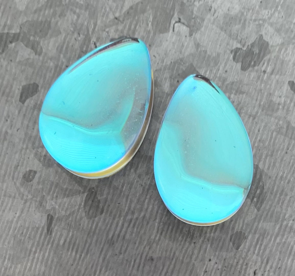 PAIR of Stunning Luminous Moonstone Iridescent Glass Teardrop Double Flare Plugs - Gauges 2g (6.5mm) thru 1"(25mm) available!