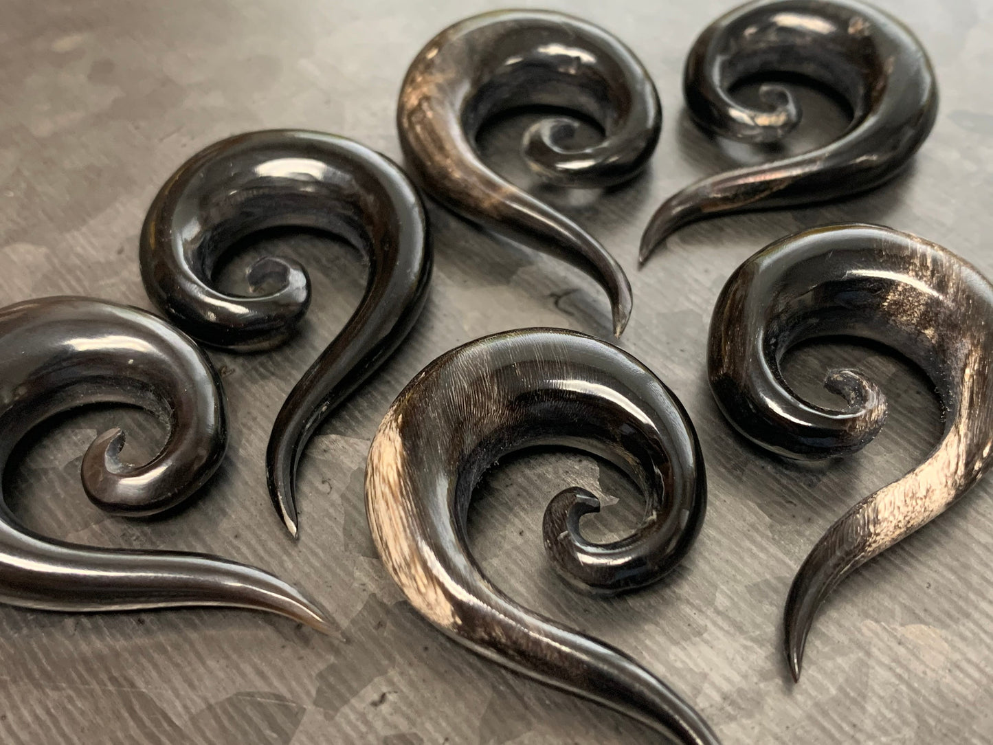 Pair of Unique Spiral Organic Buffalo Horn Tapers/Plugs - Gauges 6g (4mm) up to 00g (10mm) available!