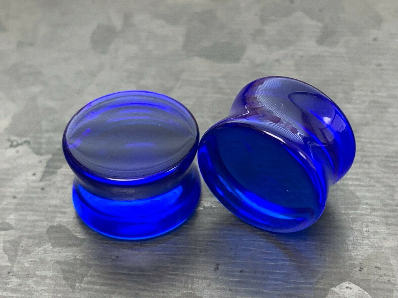 PAIR of Beautiful Flat Glass Double Flare Plugs - Black, Clear, White, Purple, Blue and Pink available!