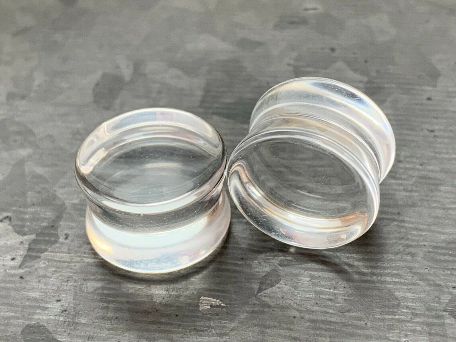 PAIR of Beautiful Flat Glass Double Flare Plugs - Black, Clear, White, Purple, Blue and Pink available!