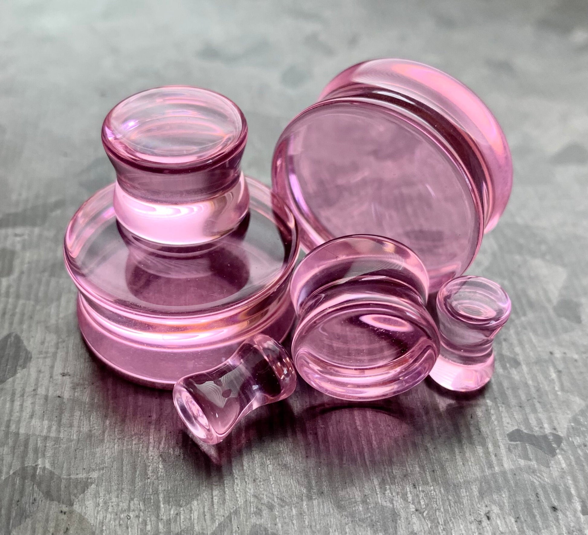 PAIR of Beautiful Flat Glass Double Flare Plugs - Black, Clear, White, Purple, Blue and Pink available!