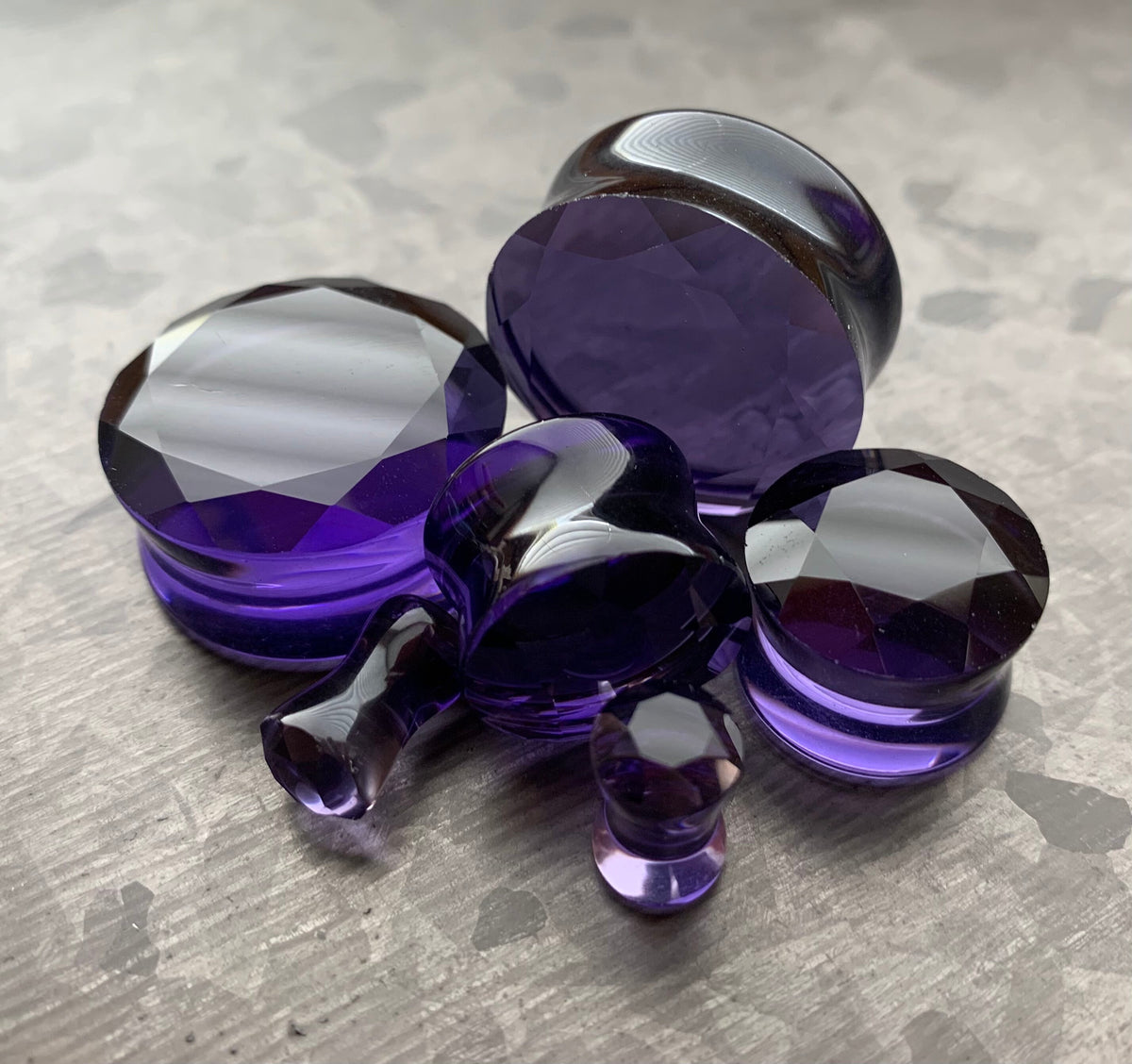 PAIR of Stunning Faceted Glass Double Flare Plugs - Black, Clear, Pink, Red, Purple and Teal Available!