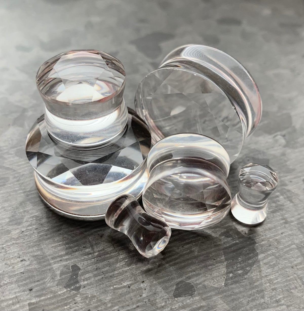 PAIR of Stunning Faceted Glass Double Flare Plugs - Black, Clear, Pink, Red, Purple and Teal Available!