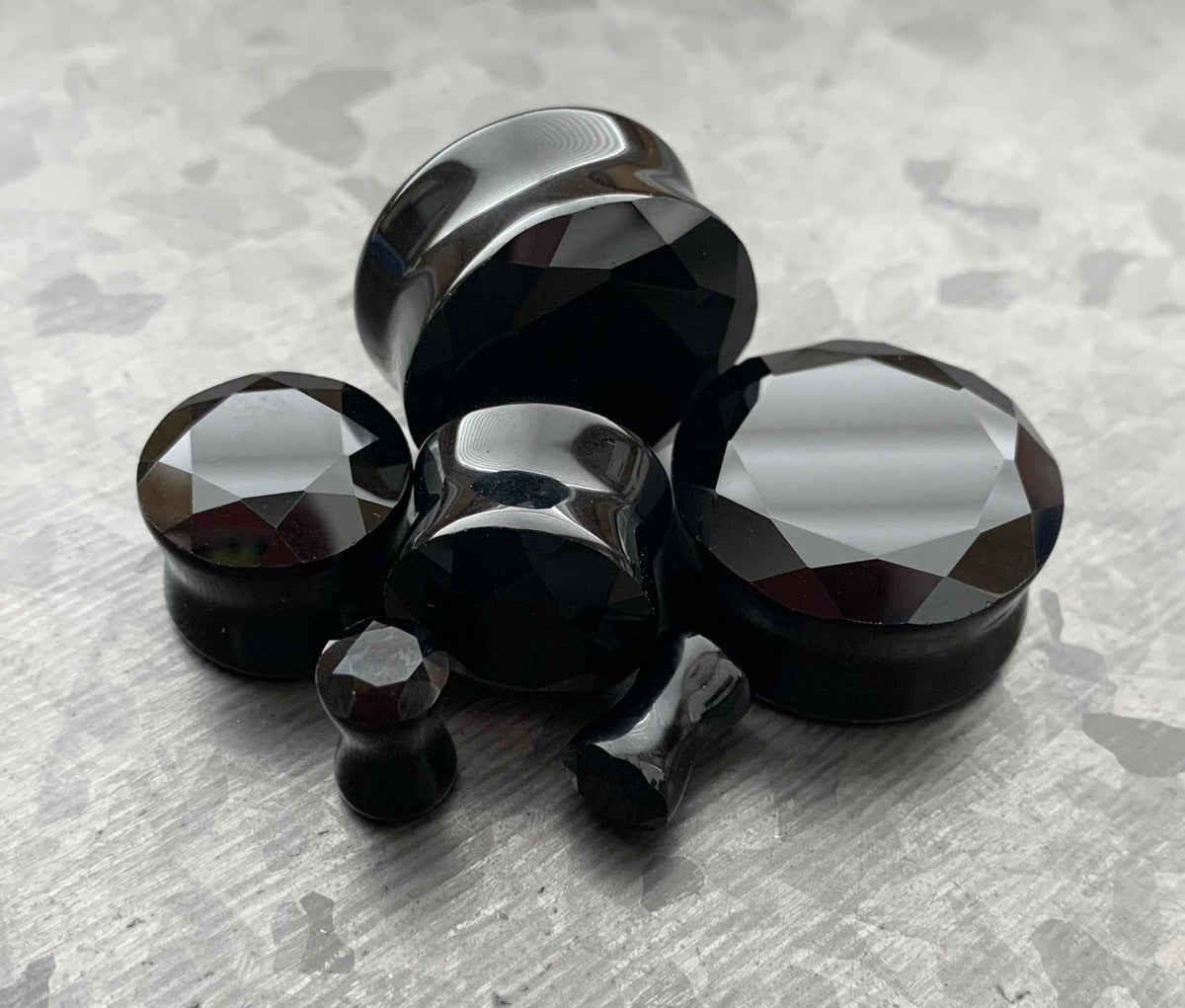 PAIR of Stunning Faceted Glass Double Flare Plugs - Black, Clear, Pink, Red, Purple and Teal Available!