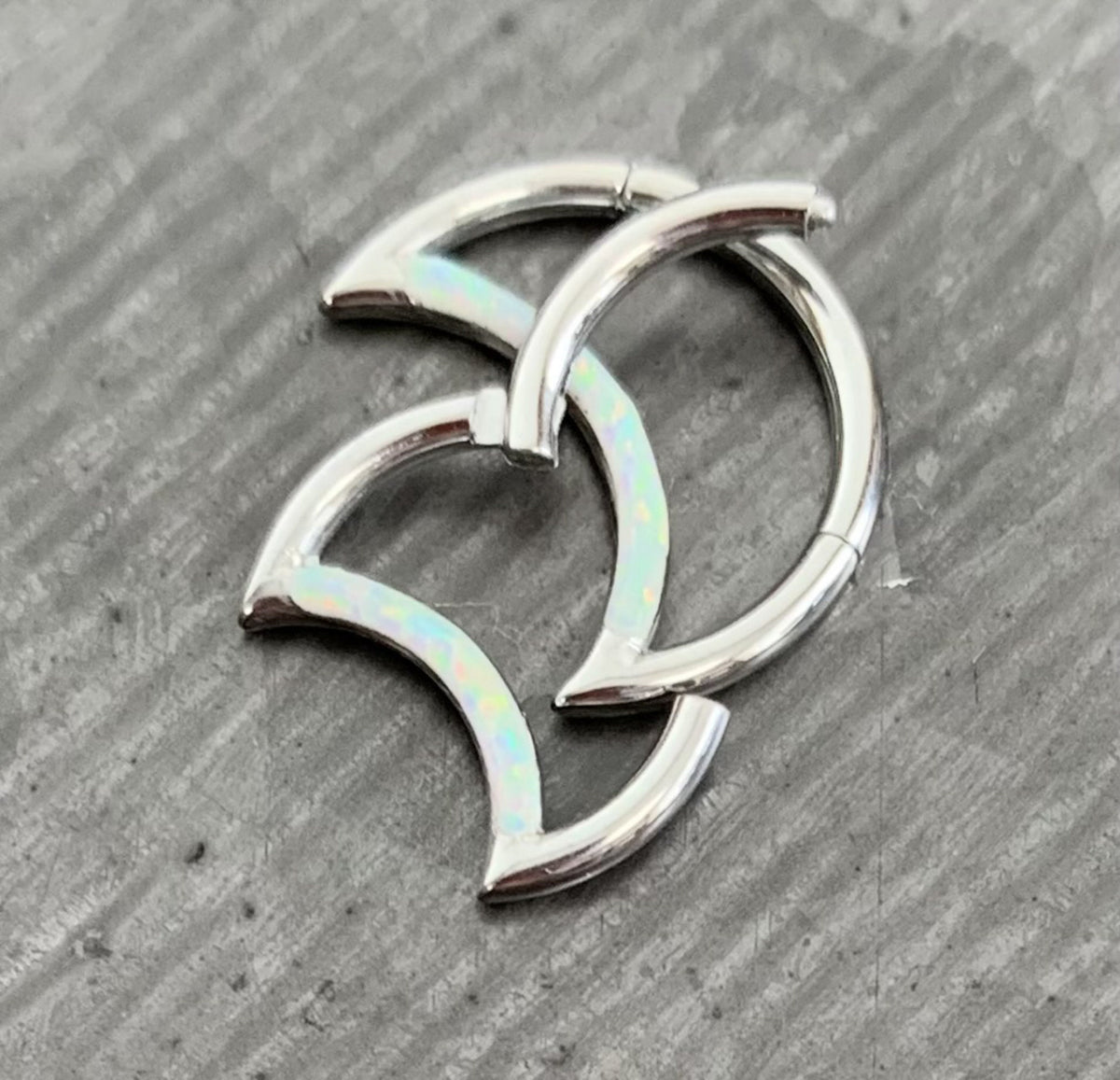 1 Piece Stunning Crescent Moon Opal Steel Front Hinged Segment Ring -16g - Choose 8mm or 10mm - Can be used for Septum, Helix & Daith!