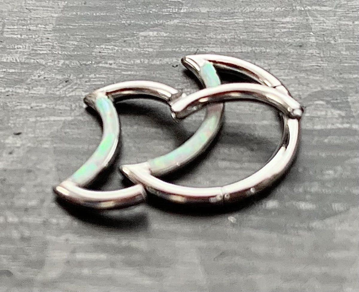 1 Piece Stunning Crescent Moon Opal Steel Front Hinged Segment Ring -16g - Choose 8mm or 10mm - Can be used for Septum, Helix & Daith!