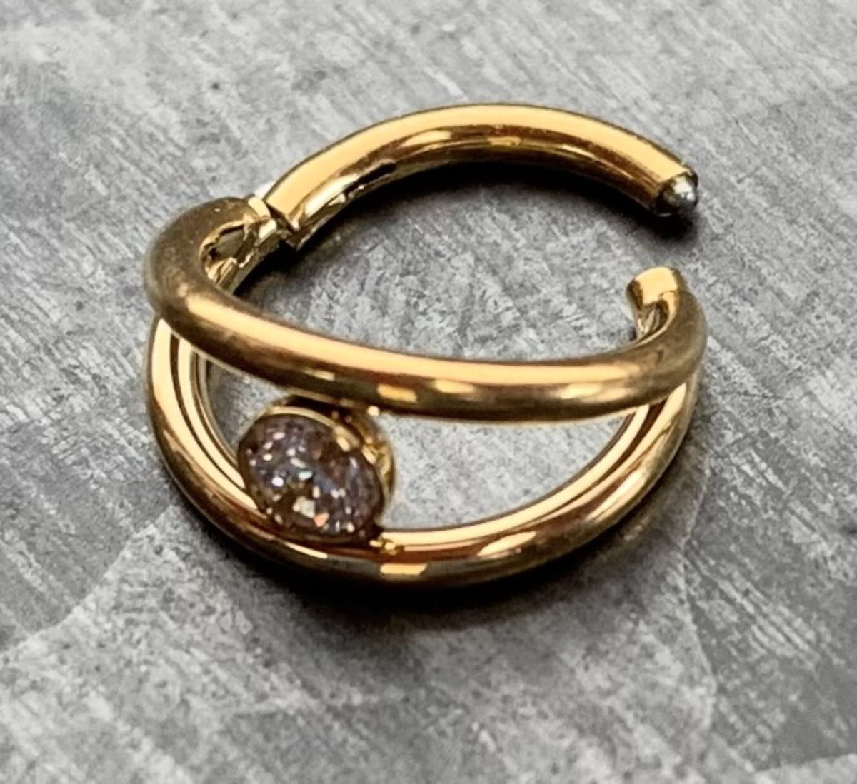 1 Piece Stunning Double Hoop Surgical Steel CZ Gem Hinged Segment Ring - 16g , 8mm - Can be used for Septum, Helix & Daith!