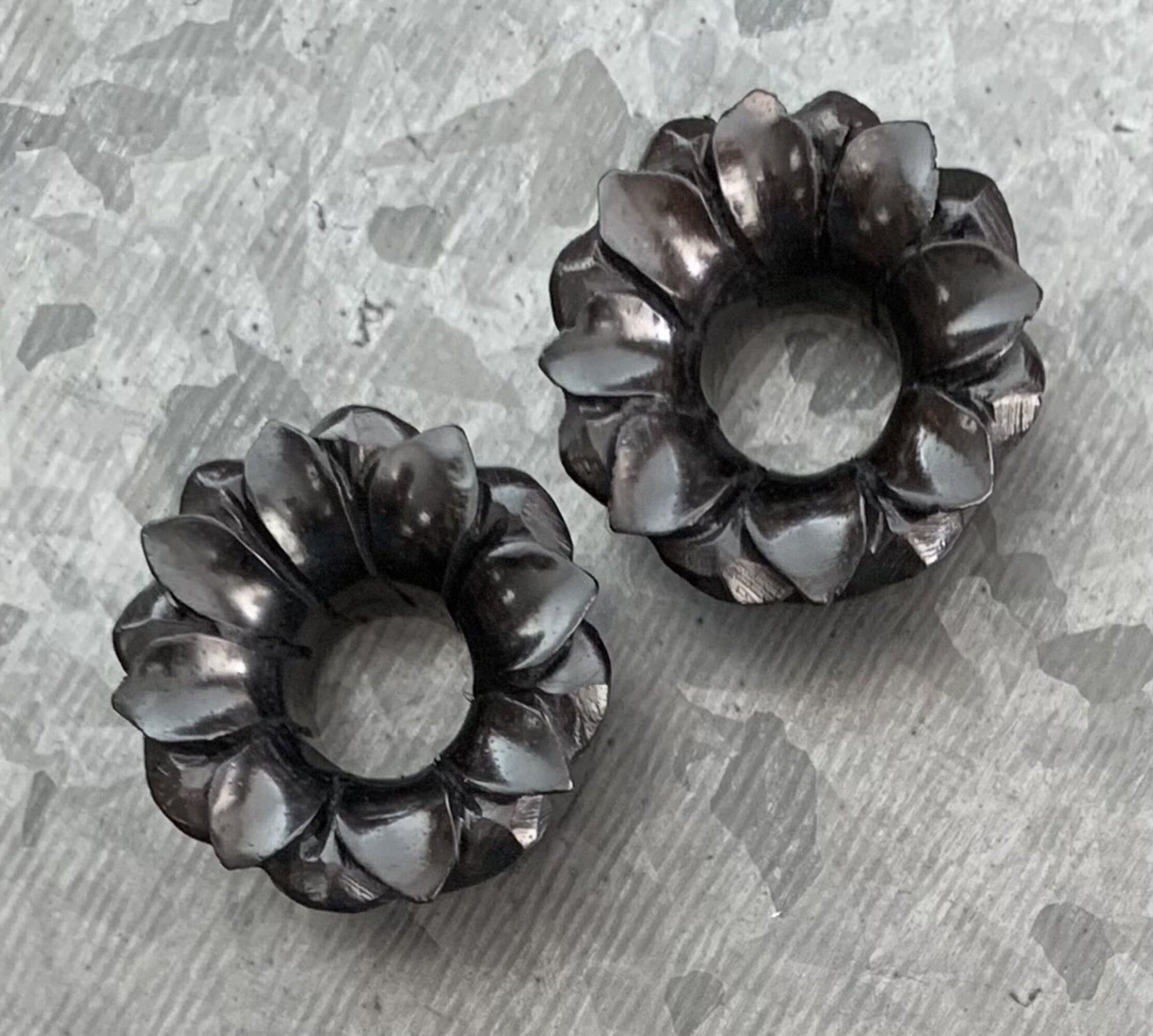 PAIR of Beautiful Lotus Flower Organic Areng Wood Plugs - Gauges 0g (8mm) thru 1" (25mm) available!