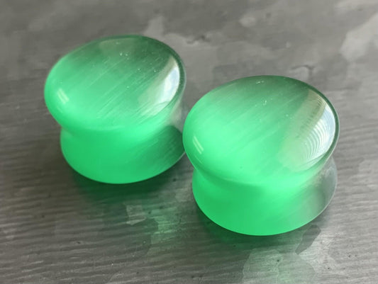 PAIR of Stunning Green Cat Eye Stone Plugs/Tunnels - Gauges 2g (6mm) up to 5/8" (16mm) available!