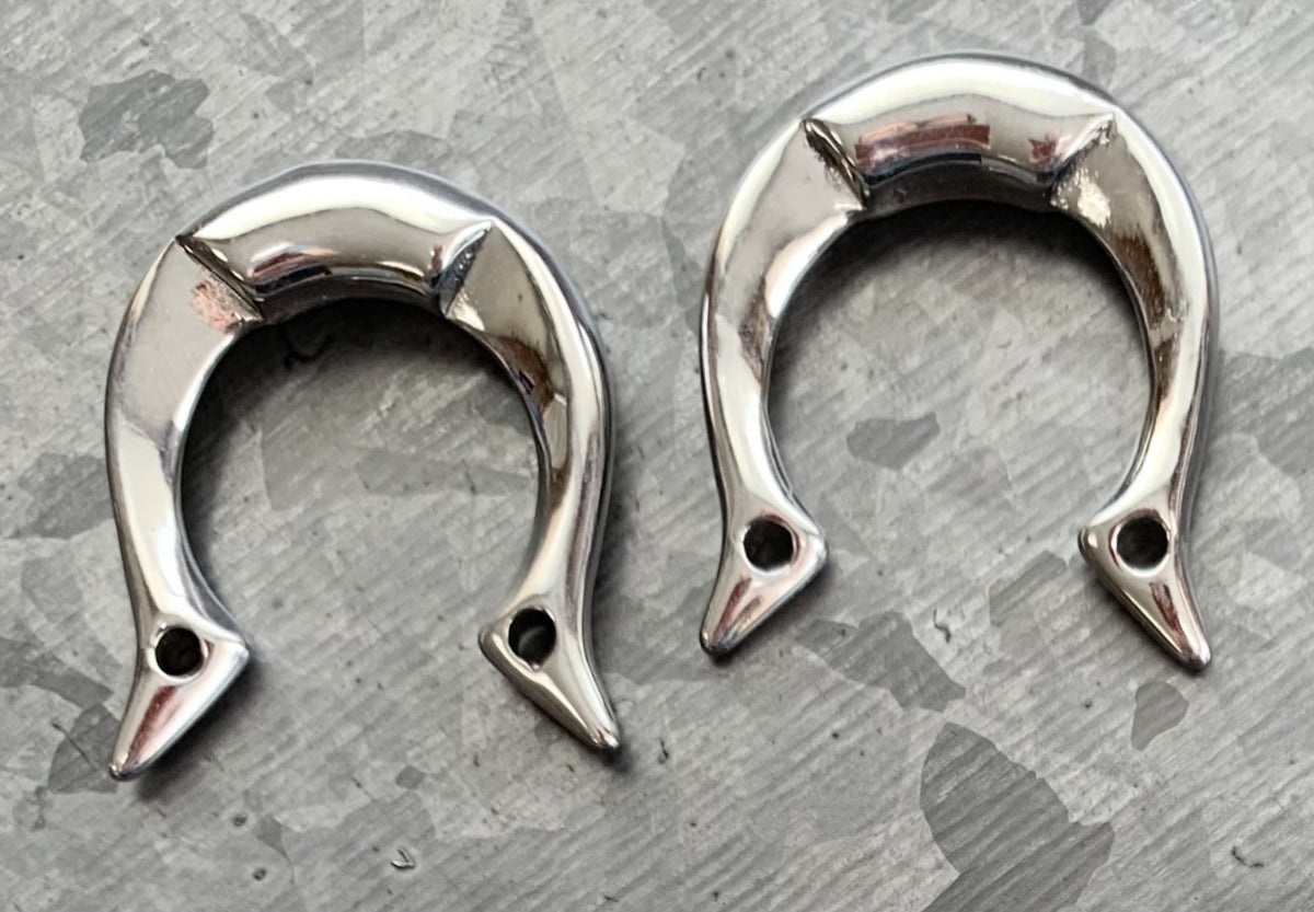 PAIR of Unique 316L Surgical Steel Tribal Fang Hanging Tapers Expanders - Gauges 10g (2.4mm) thru 0g (8mm) available!