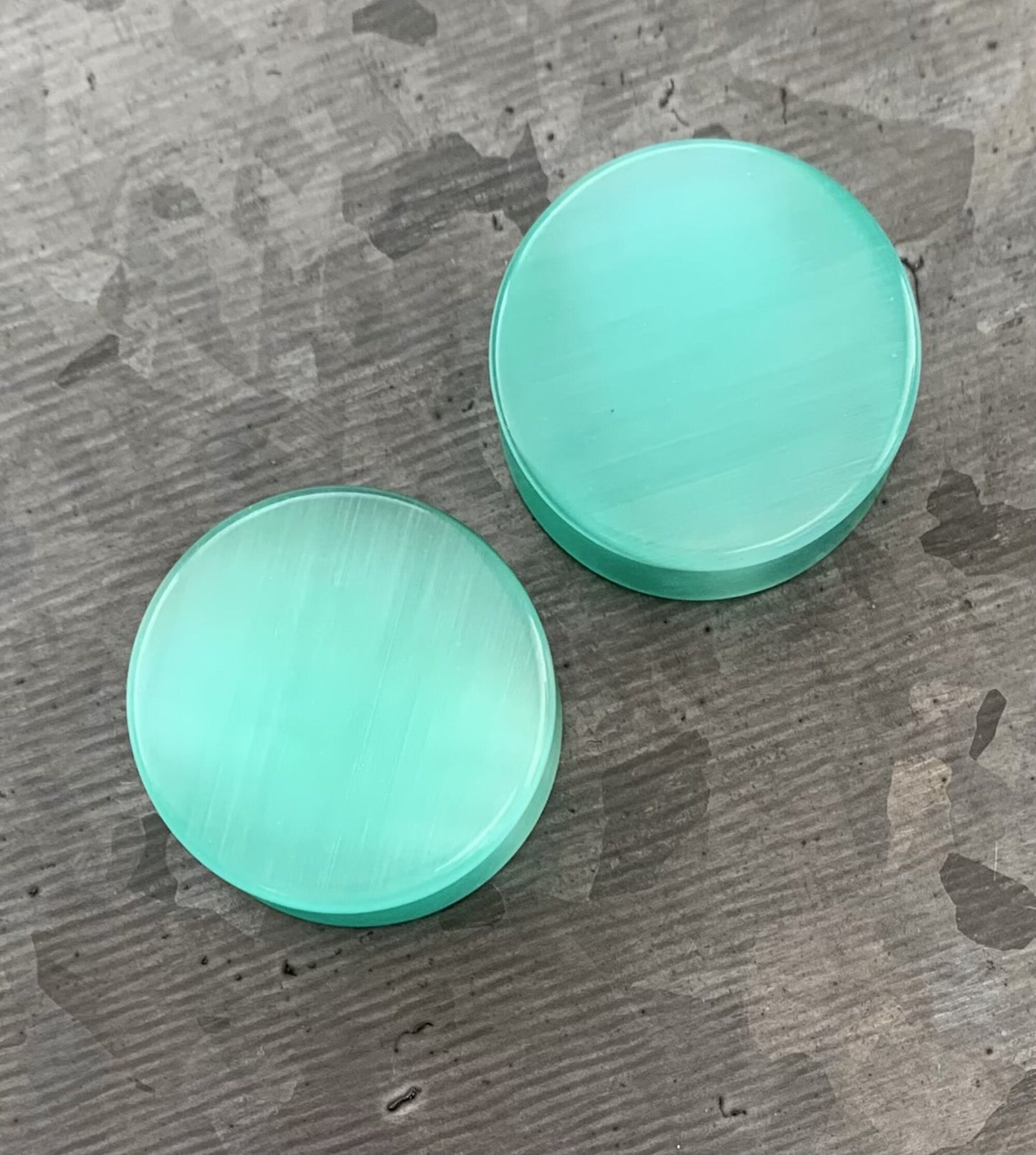 PAIR of Stunning Sea Foam Green Cat Eye Stone Plugs/Tunnels - Gauges 2g (6mm) up to 1" (25mm) available!