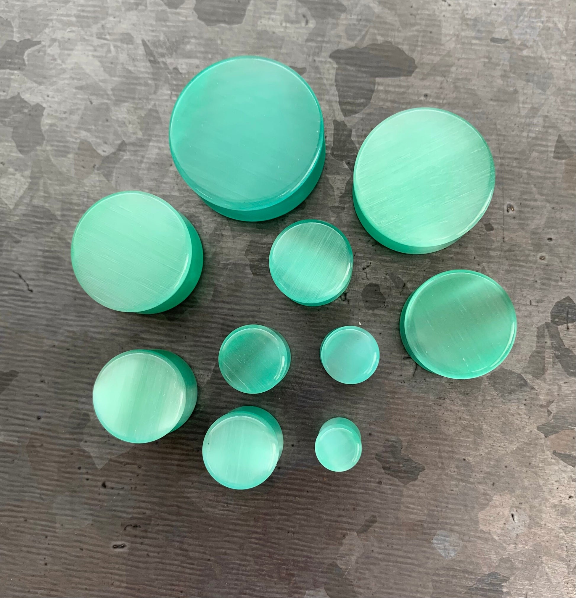 PAIR of Stunning Sea Foam Green Cat Eye Stone Plugs/Tunnels - Gauges 2g (6mm) up to 1" (25mm) available!
