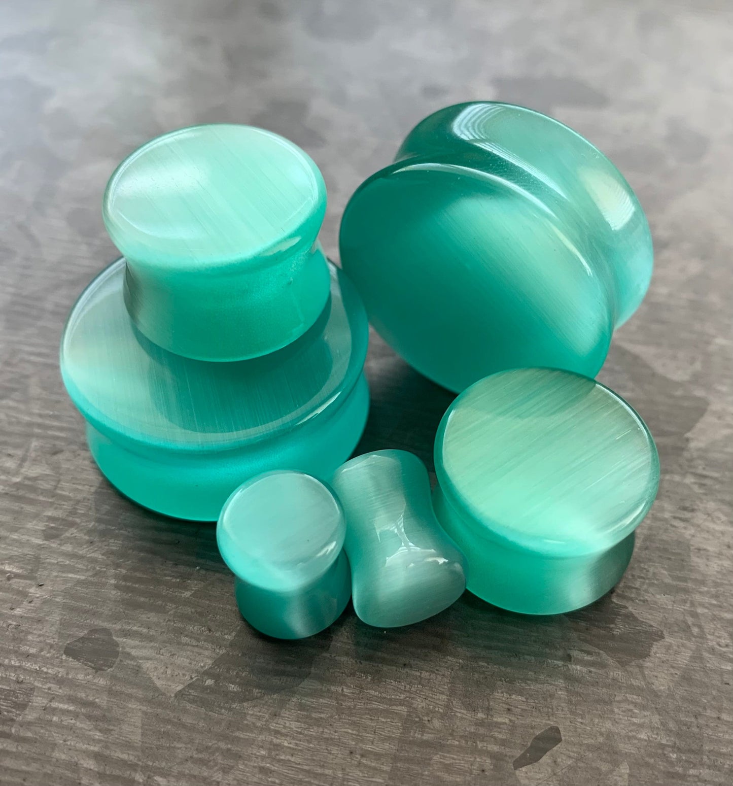 PAIR of Stunning Sea Foam Green Cat Eye Stone Plugs/Tunnels - Gauges 2g (6mm) up to 1" (25mm) available!